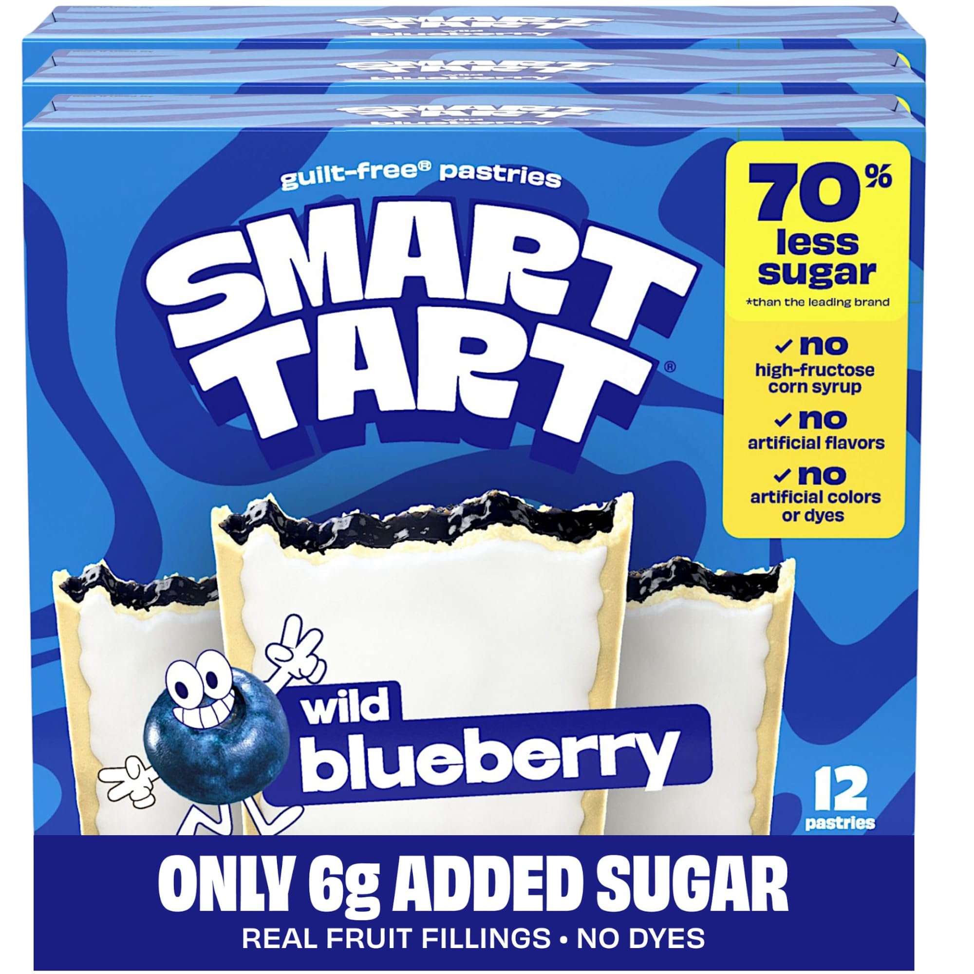 Smart Tart Toaster Pastries Wild Blueberry - Low Sugar Snacks, Healthy Breakfast Pastry, On the Go Snack, Real Fruit Filling - Only 6g Added Sugar -
