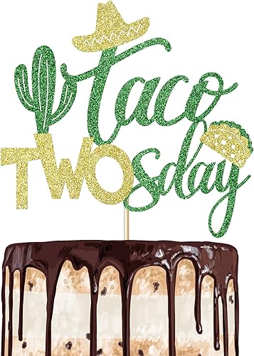 Taco Two Sday - Decoración para fiesta de cumpleaños, decoración para tartas, fiesta mexicana, suministros para fiesta de 2 cumpleaños, dos tacos,