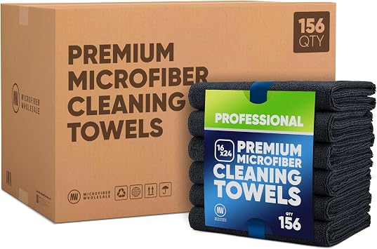 Microfiber Wholesale 16" x 24" Pro Multi Surface Microfiber Towels | Case of 156 | Black