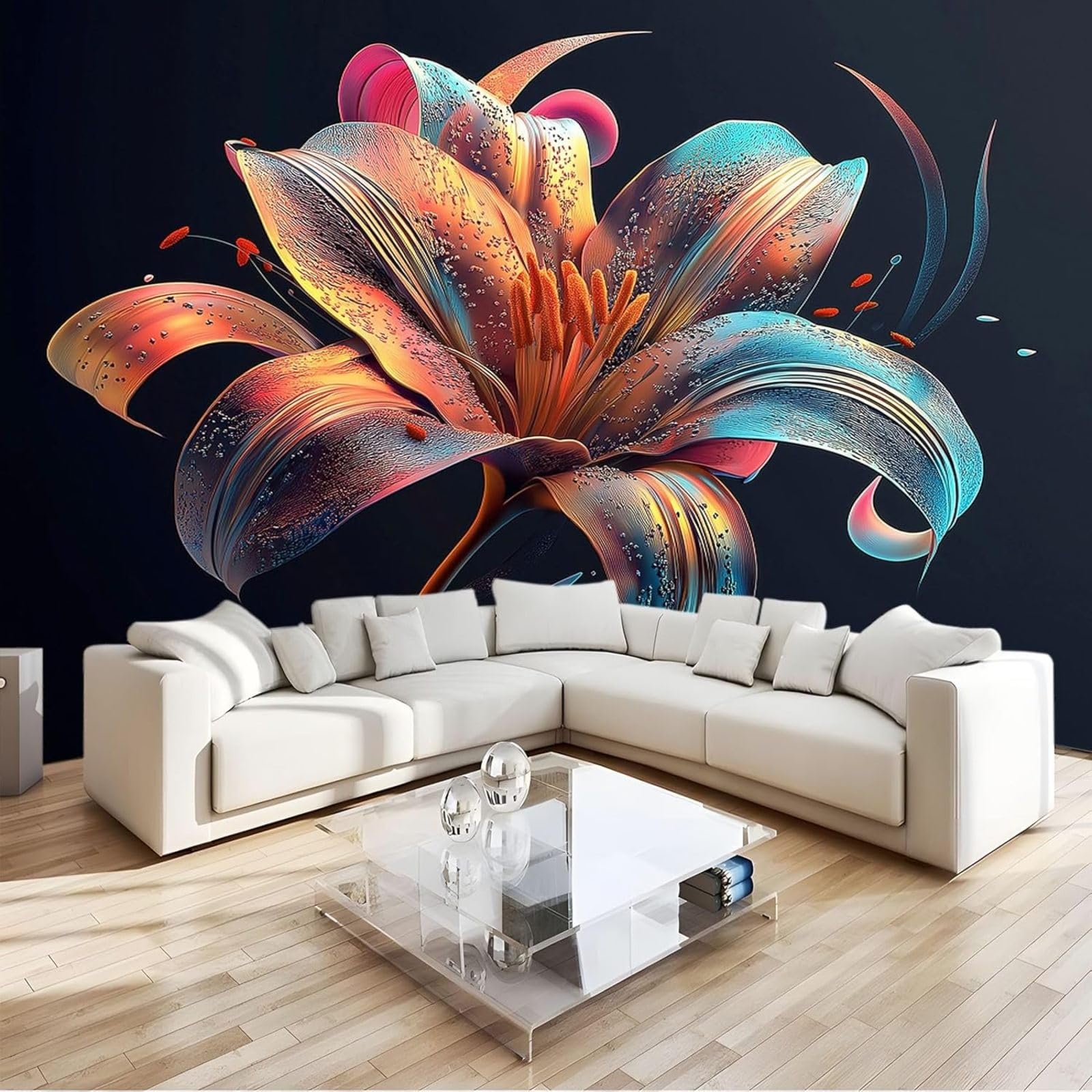 Hgjdjhnf 3D Mural Non-Woven Photo Wallpaper Coloured Lilies Non-Woven Wallpaper Living Room Bedroom Non-Woven Wallpaper Art Wallpaper Uv-Resistant Wall Decoration Wallpaper,400Cmx280cm Stickers - Frameless Painting - P