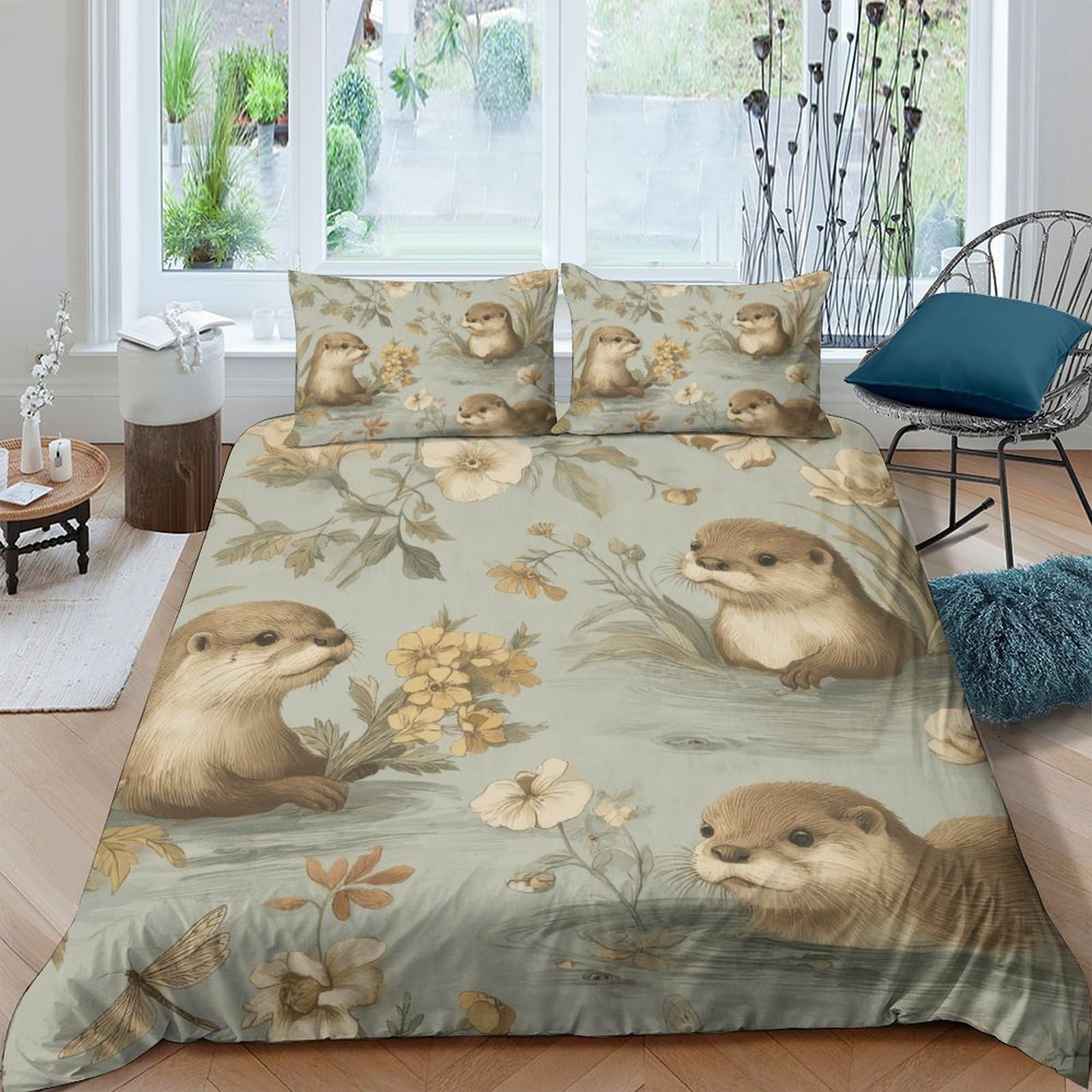 Ctjqhvkz Style-10 3D Printed Otter Forest Fitted Sheet Microfiber Soft Breathable Meadow Bed Cover For Bedroom Guest Room Decor Single（135X200cm）