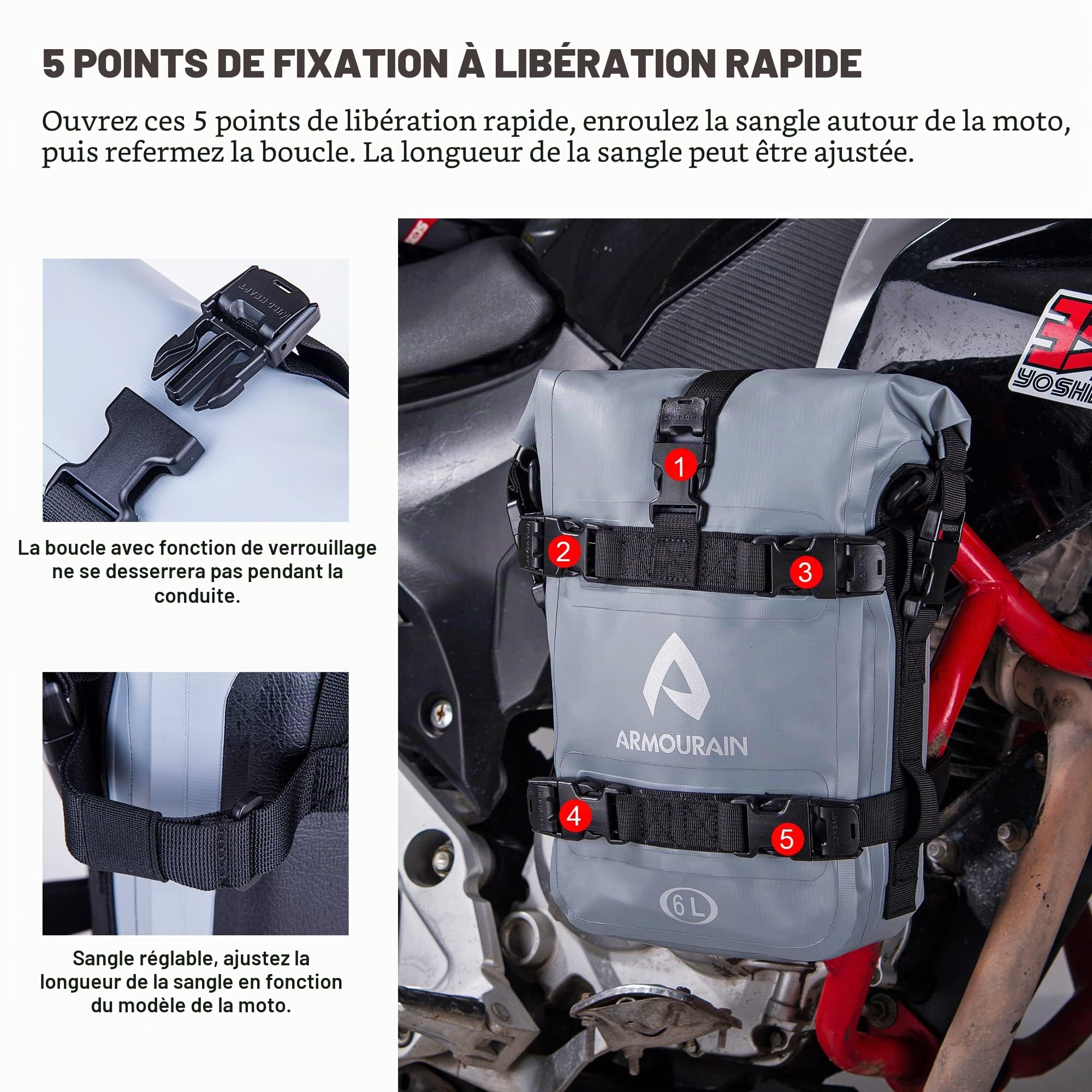 Sacoche de barre anti-collision pour moto 2 PIÈCES Sacoche de queue pour moto Sacoches pare-chocs pour moto Sacoche latérale en PVC impermétable pour cadre de montage en PVC pour la plupart