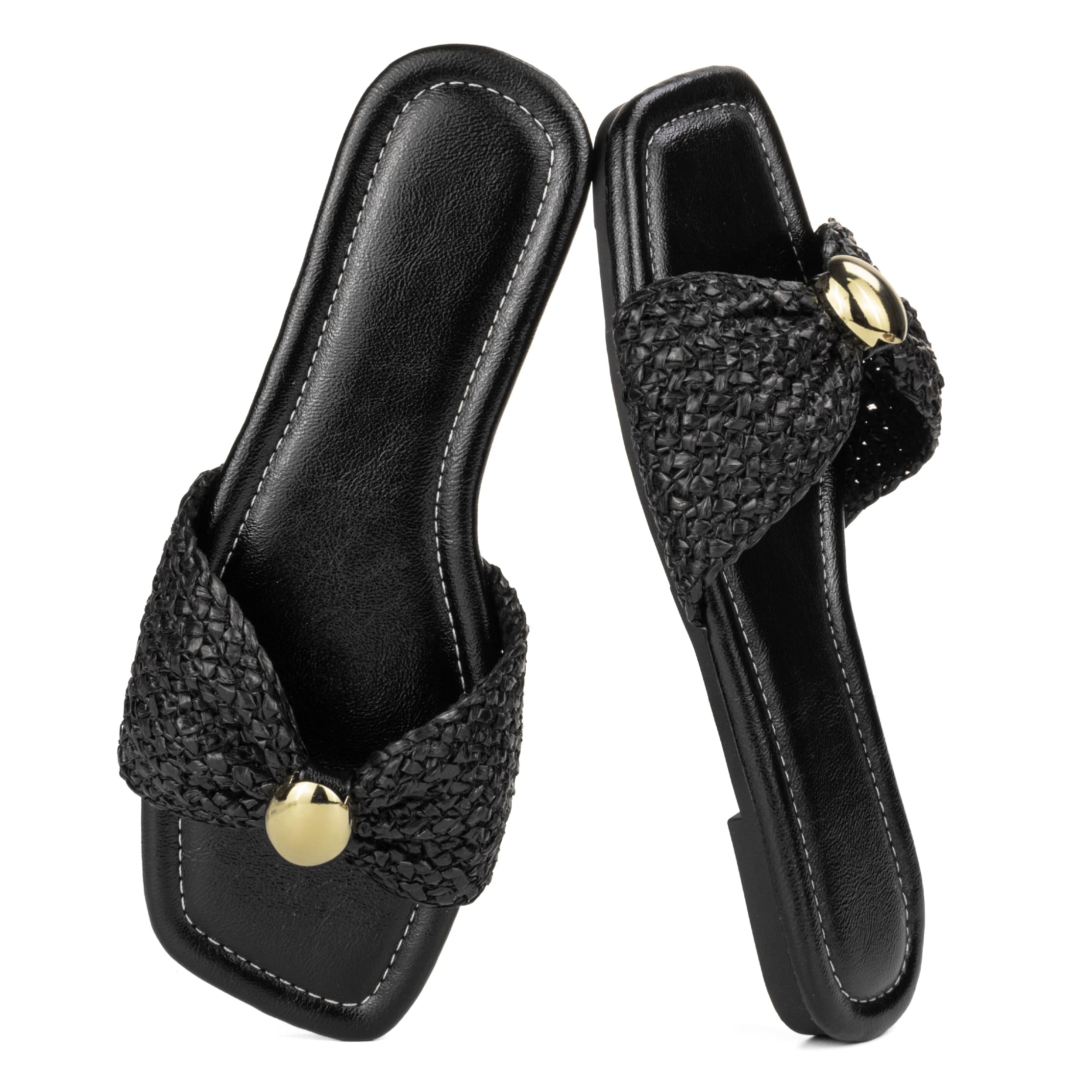 Mnking Sandali Piatti Donna Raffia Intrecciata Sandali con Nodo Sandali con Punta Quadrata Sandali Estivi per Tutti i Giorni Vacanze Spiaggia