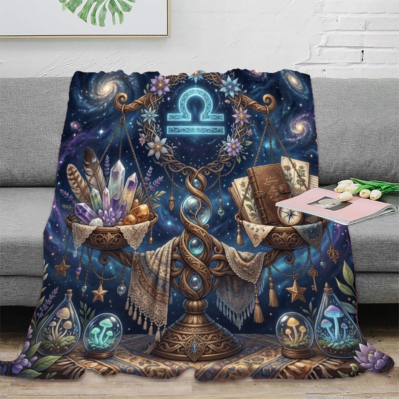 W7C8U2X3 Zodiac Libra Bohemia for Flannel Throw Blanket, Bedroom Sofa Couch