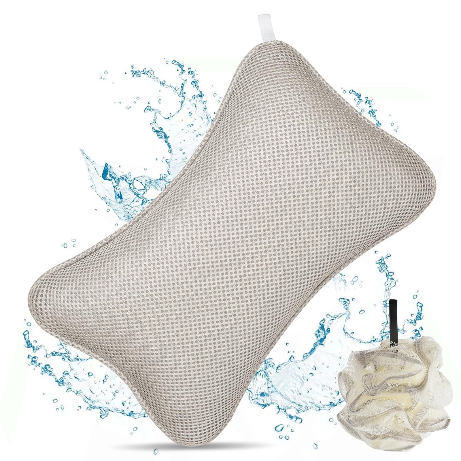 Almohada de Baño, 2PCS Juego de Almohada de Baño de Lujo y Pelota de Baño, Almohada Ergonómica de Malla para Bañera de Hidromasaje, Antideslizante para Cabeza, Cuello y Espalda, A
