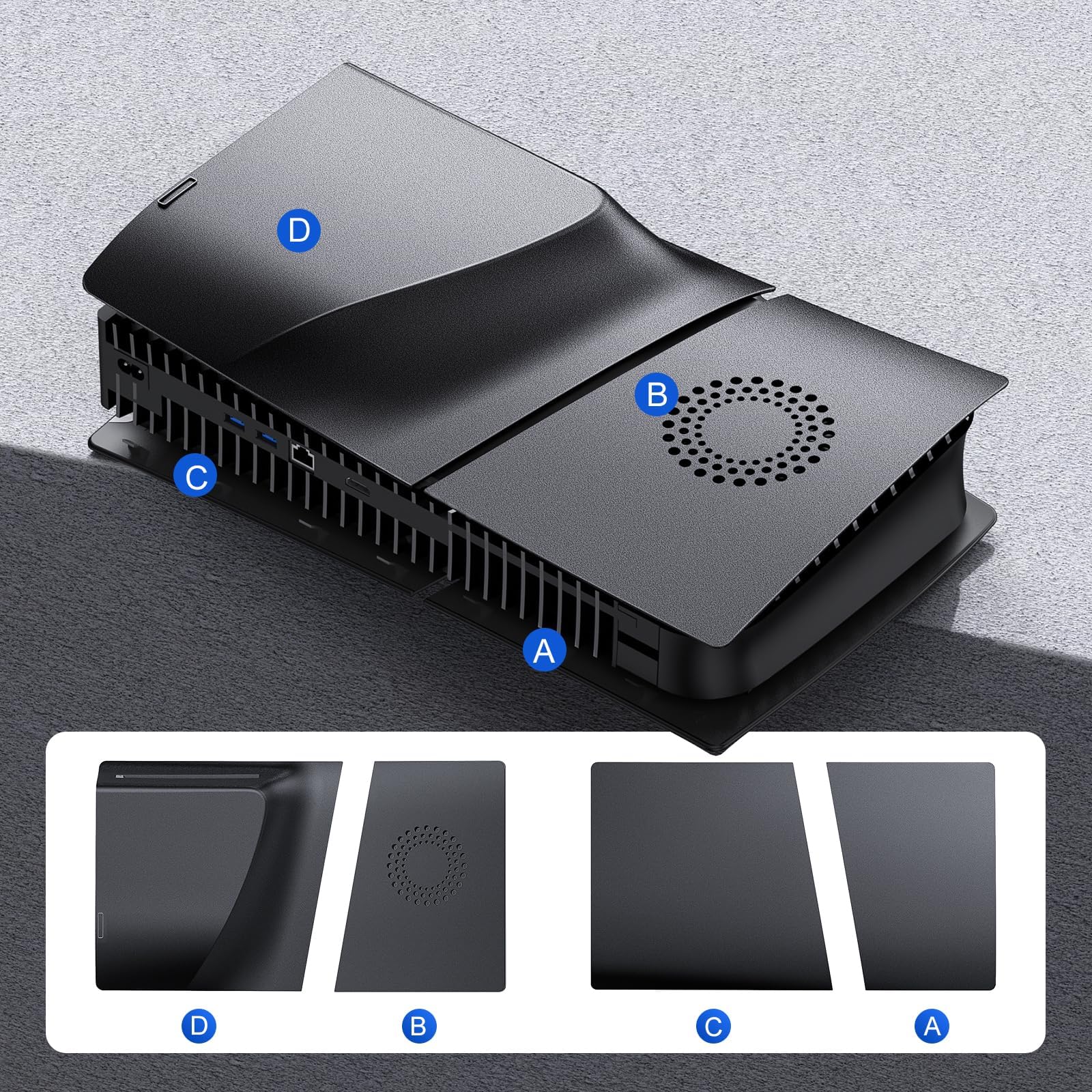 Cover per Ps5 Slim Disc Edition,Con Porta per Ventola Custodia per Piastra Rigida Nera per Playstation 5 Slim, Cover per Piastra Di Ricambio per Accessori Ps5 Slim Faceplate,Ferroso