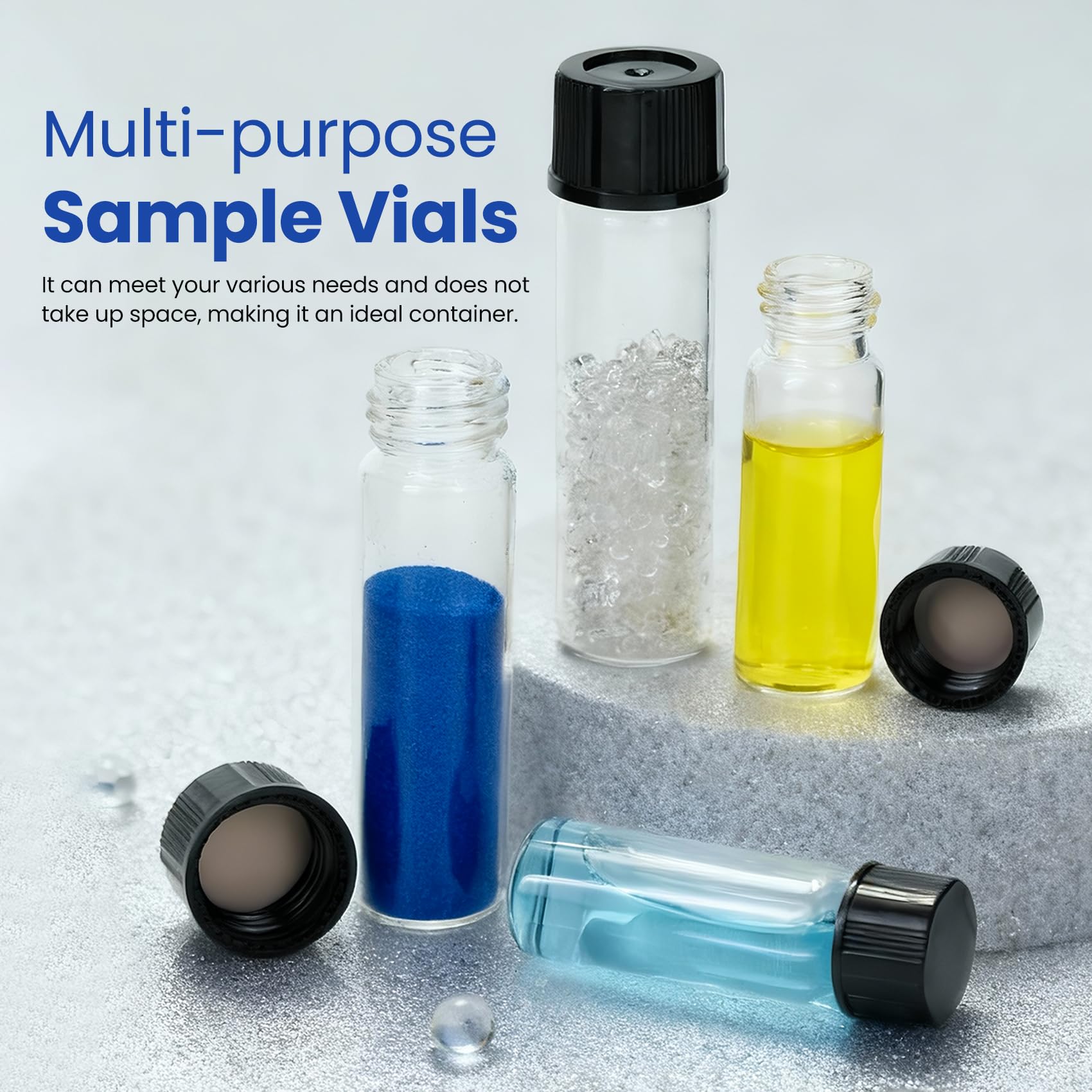 ALWSCI - Frascos de vidrio transparente de 8 ml con tapones de rosca, 15-425 roscas de PTFE/forro de silicona, pequeños frascos vacíos para muestras de líquidos químicos, reactivos biológicos