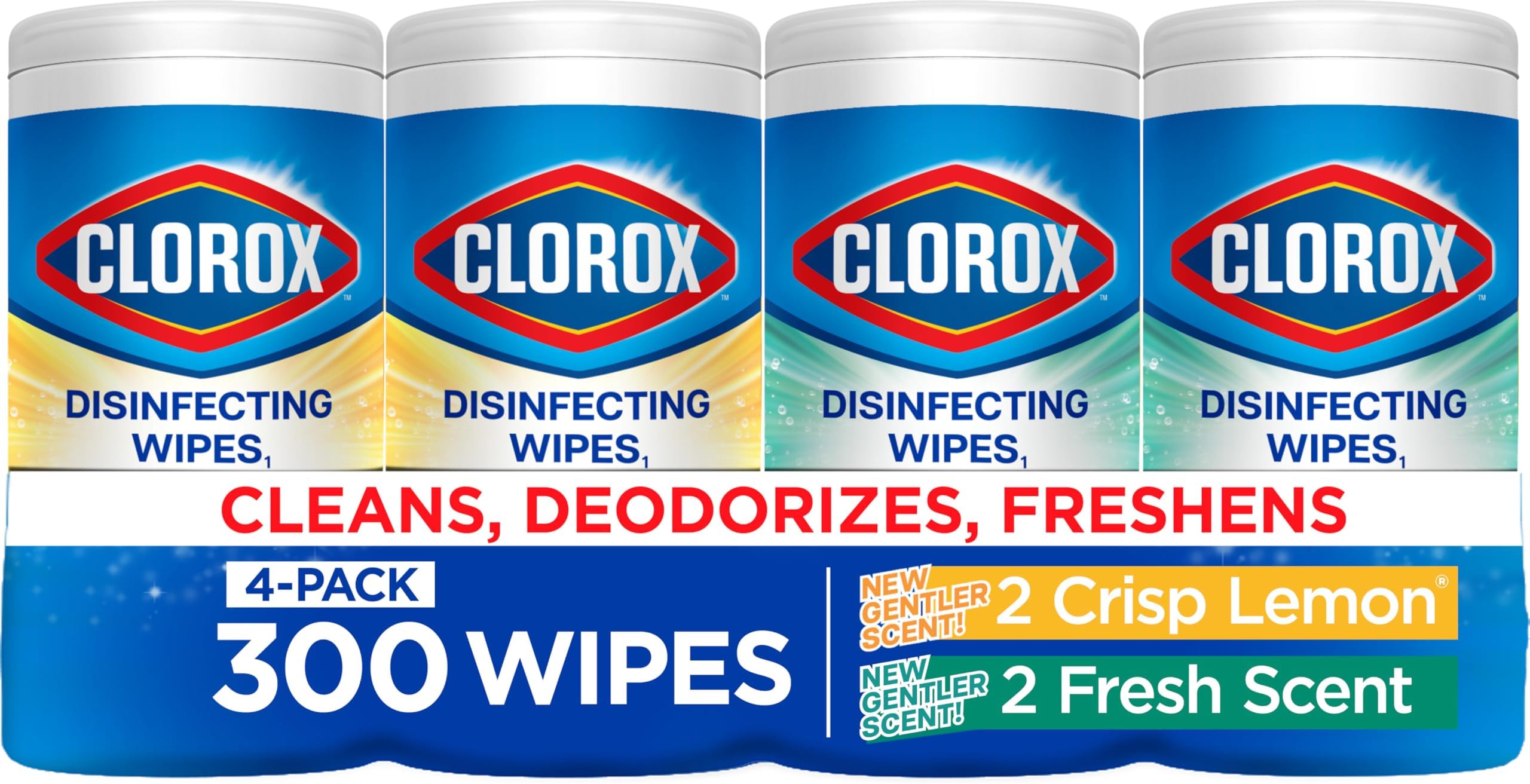 - Disinfecting Cleaning Wipes for Spring Cleaning & Allergy Season, Bleach Free, Fresh Scent and Crisp Lemon, 75 Count Each, Pack of 4