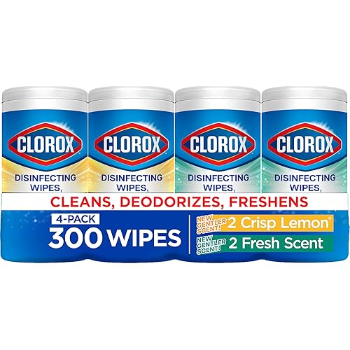 Clorox Disinfecting Cleaning Wipes for Spring Cleaning & Allergy Season, Bleach Free, Fresh Scent and Crisp Lemon, 75 Count Each, Pack of 4