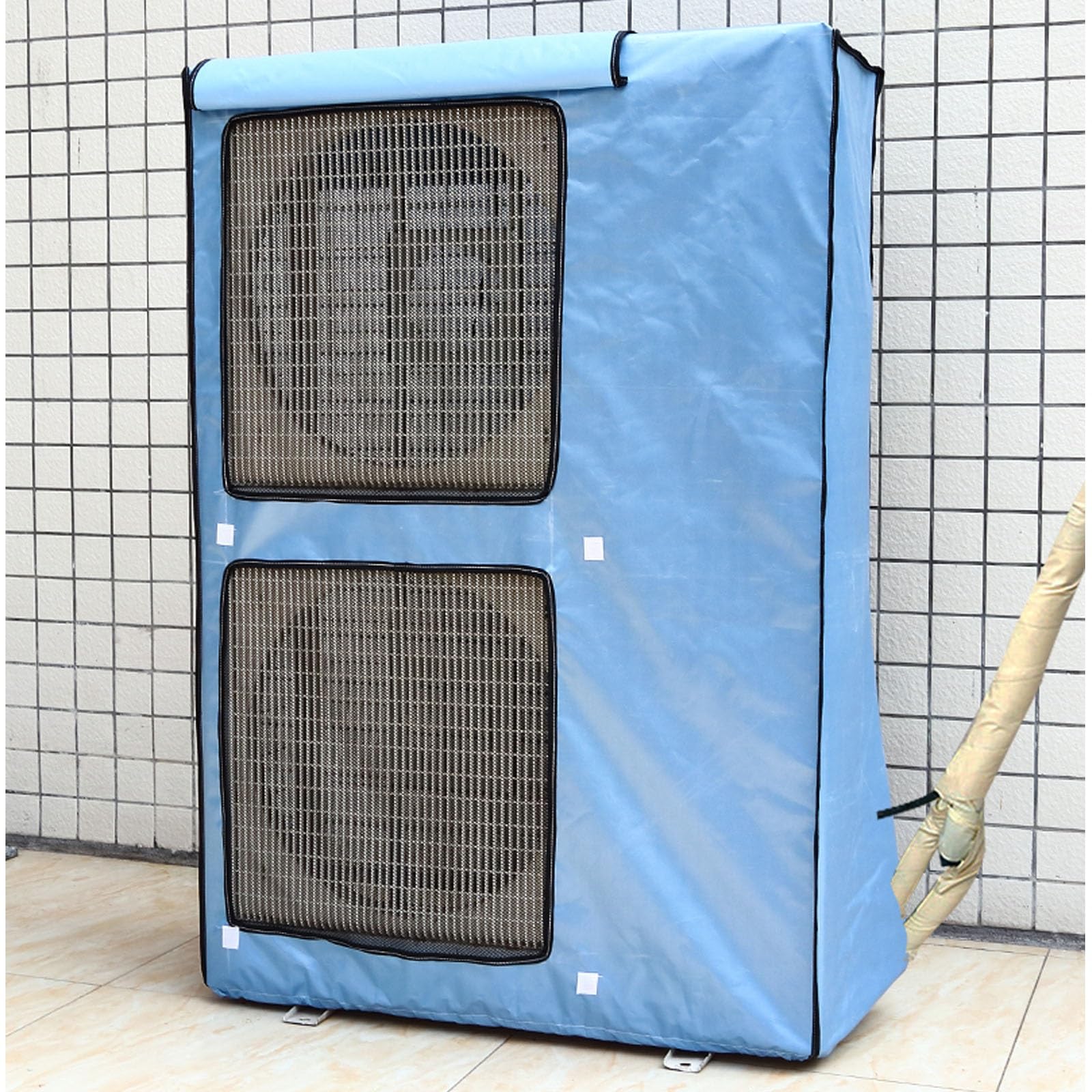 Funda Aire Acondicionado Exterior, Cubierta Aire Acondicionado Exterior, Diseño Grande de Doble capa con Ventilación Doble y Cortinas Protectoras(Blue,98x145x42cm/38x57x16in)