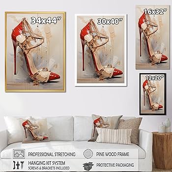 Amazon.com: DesignQ Fashion High Heels Gold Framed Wall art decor