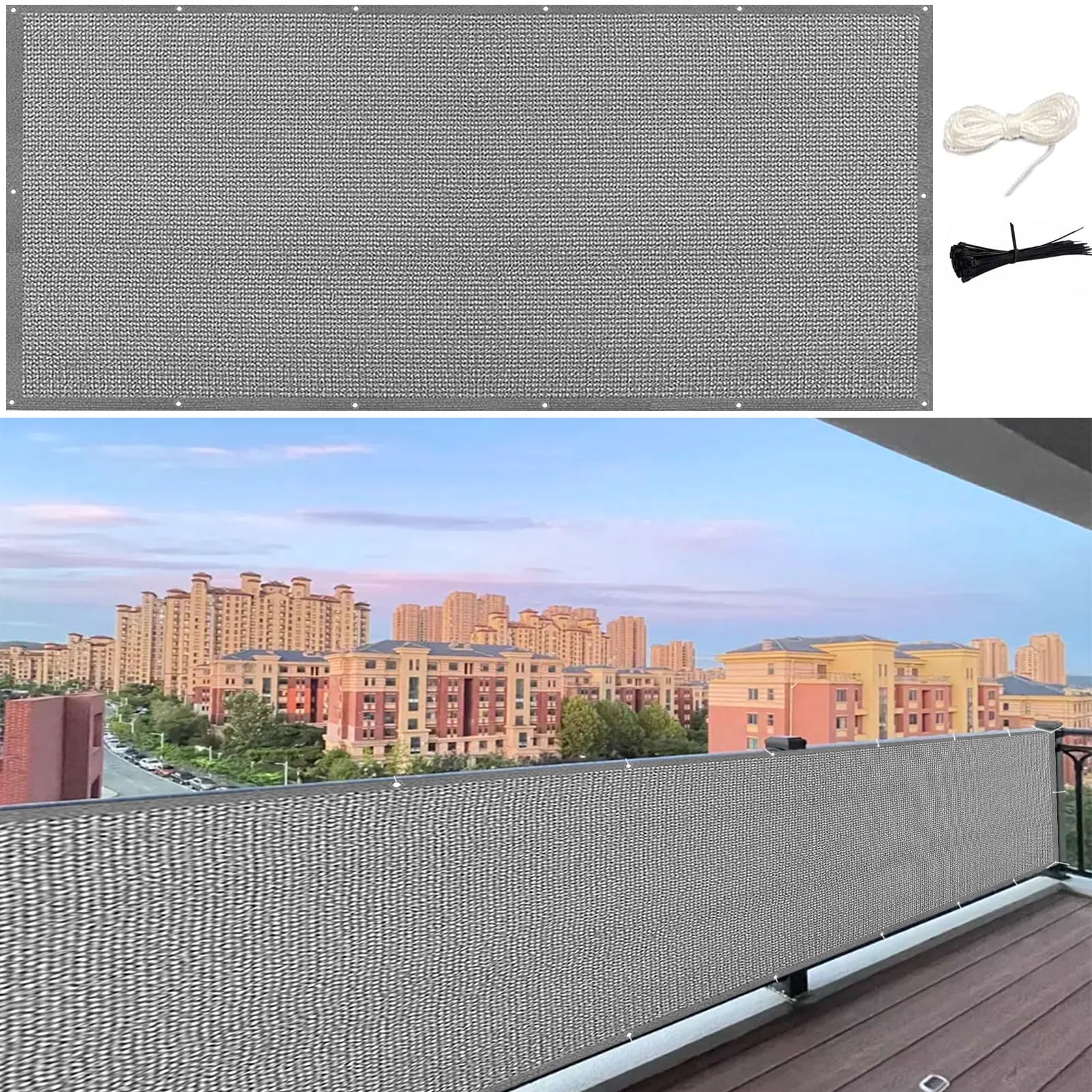 Siatki Zapewniające Prywatność 50 x 700 cm Promieniowaniem Uv, Oddychająca Ekrany Ochronne Na Patio Z Oczkami Na Linę Na Zewnątrz, Do Ogrodu, Na Patio, Na Taras, Jasny szary