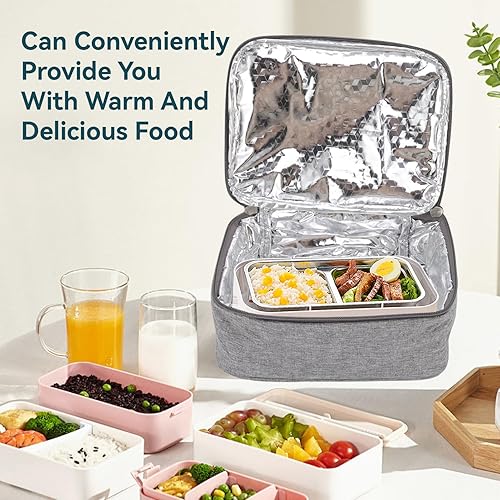 Miniatura 9 de Caja de almuerzo portátil para calentar alimentos, con carga USB, caja de almuerzo calentada de tela Oxford, mini calentador de alimentos para