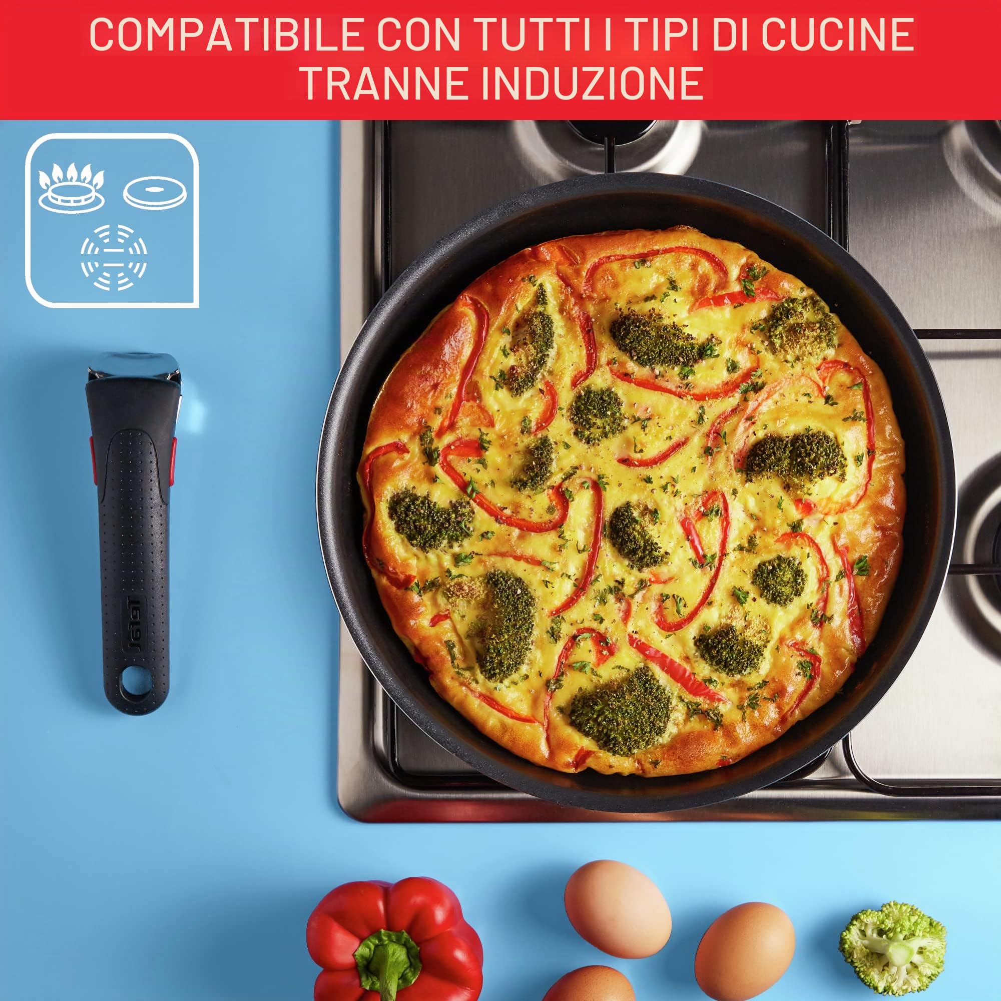 Tefal Ingenio Easy On - Set di 3 padelle + manico estraibile: 3 padelle da 22/24/26 cm, manico rimovibile, padelle antiaderenti, rivestimento titanio, Thermo-signal, lavabile in lavastoviglie e forno