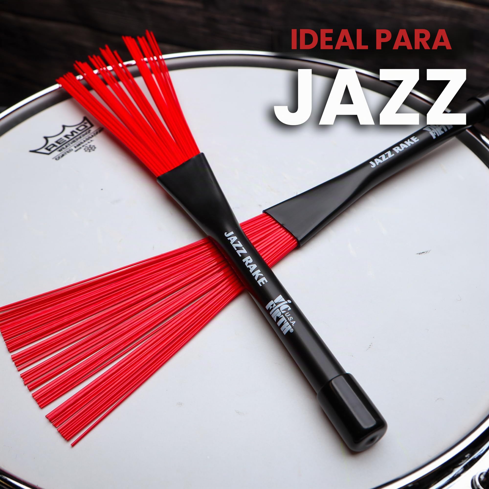 Vic Firth - Escobillas de Jazz, Retráctiles, Mango de Plástico, Color Rojo