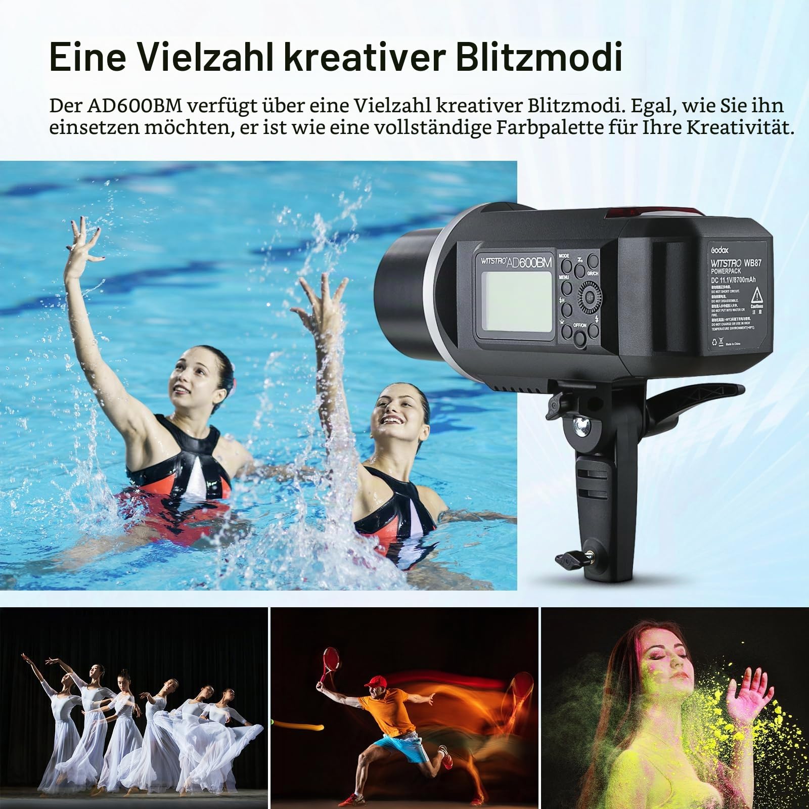 Godox AD600BM Bowens Mount Flash, 2.4G Wireless Outdoor Flash Strobe Light, GN87 600Ws Flash Monolight, 8700mAh Rechargeable Battery, Provide 500 Full Power Flashes, Recycle in 0.01-2.5s