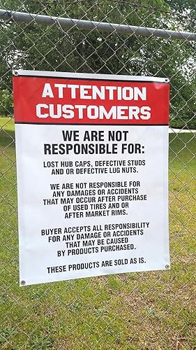 Miniatura 6 de Atención CLIENTES Aviso legal Banner (2 pies X 3 pies) Nuevo letrero Llantas de rueda de neumáticos Mecánico de automóviles Tienda Acuerdo de aviso