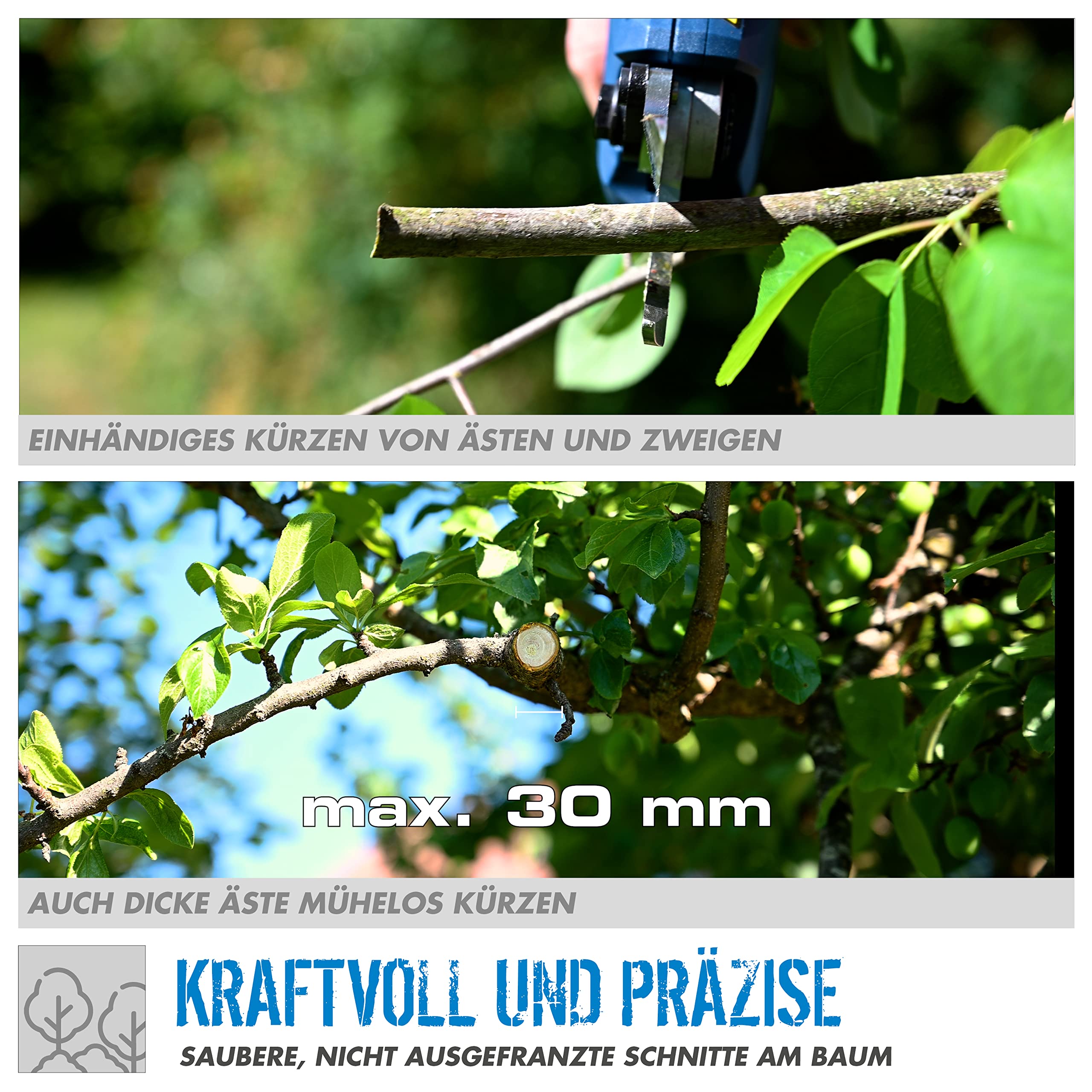 Güde Akumulatorowe nożyce do gałęzi ASC 18-0 (Easy-Energy-Exchange Brushless Series, litowo-jonowe, 18 V, do 30 mm grubości gałęzi, wysokiej jakości ostrza obejściowe, wyłącznik bezpieczeństwa, bez