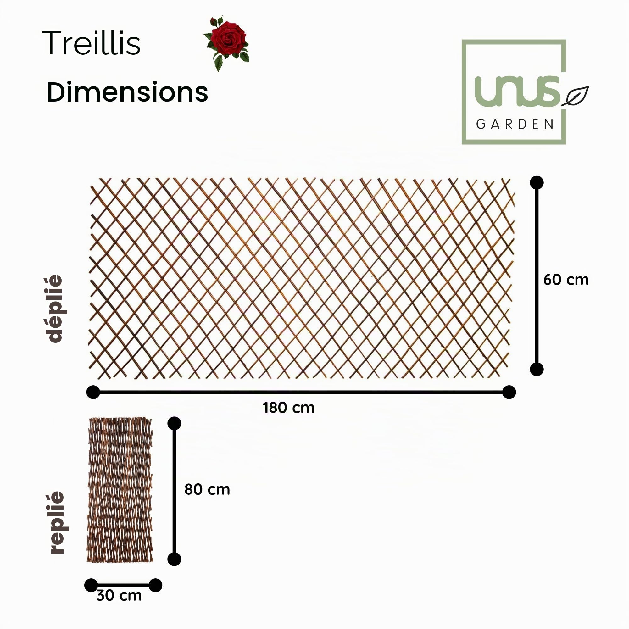 UNUS Lot de 5 Treillis pour Plantes grimpantes 180 cm x 60 cm, Clôture en Saule, barrière de Jardin Extensible, Tuteurs Rosier