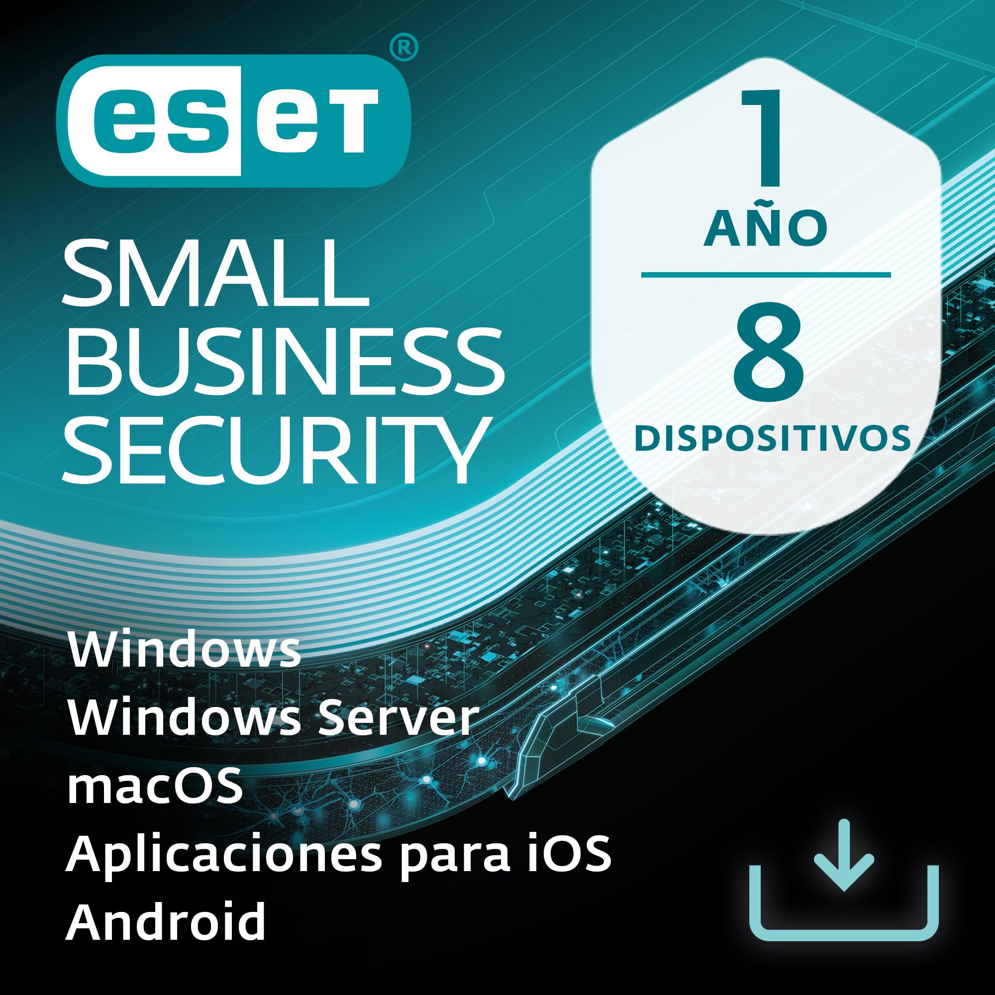 ESET Small Business Security | 8 dispositivos | 1 año | Antivirus, banca segura, navegación segura, cortafuegos, VPN, datos seguros, servidor protegido | Descarga digital