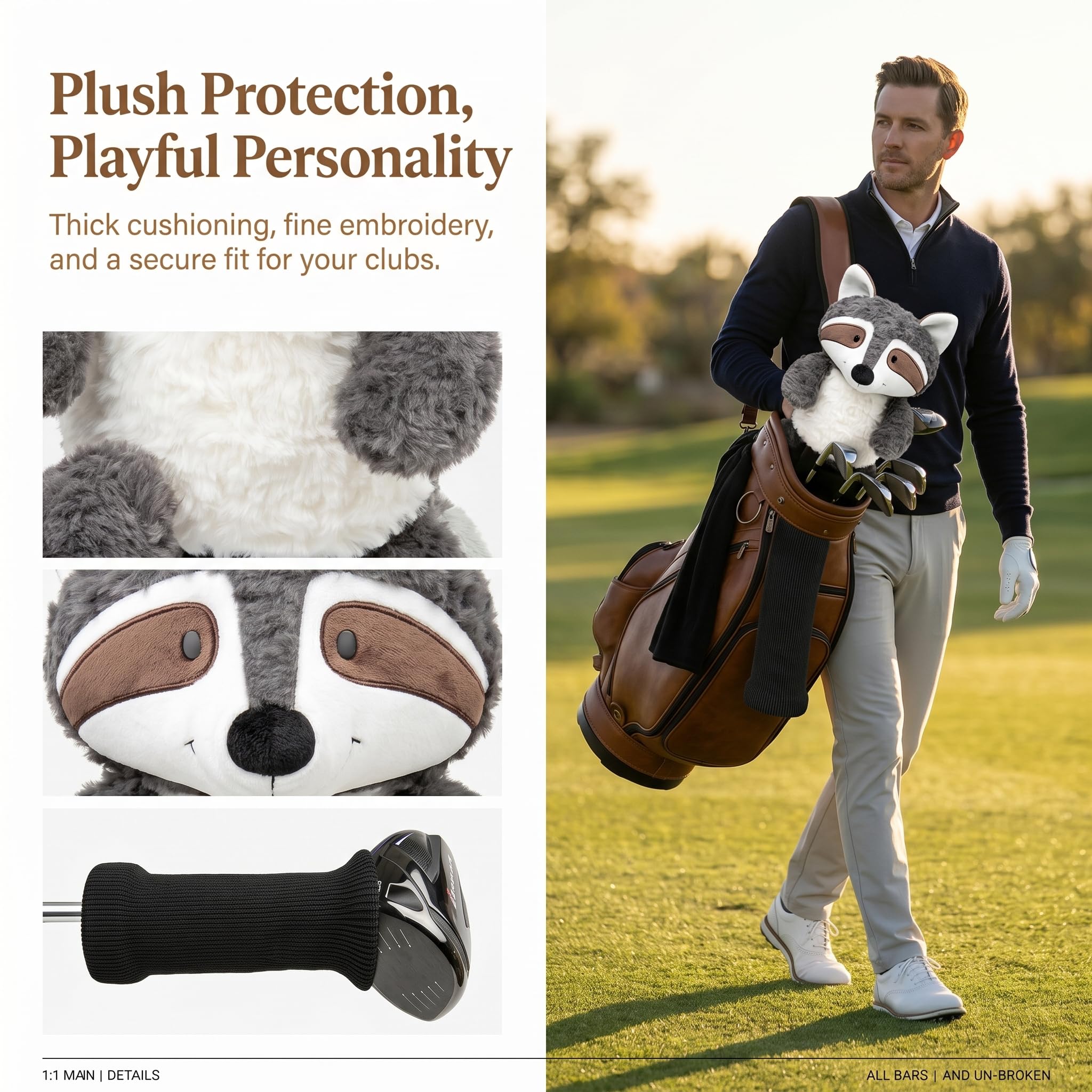 Golfschläger-Schlägerhauben, Plüschtier-Golfschlägerhauben | Golf-Schlägerhauben für die meisten Driver und Hybrid-Fairwayhölzer mit Rutschfester Strickhülle für Golfliebhaber, Unisex
