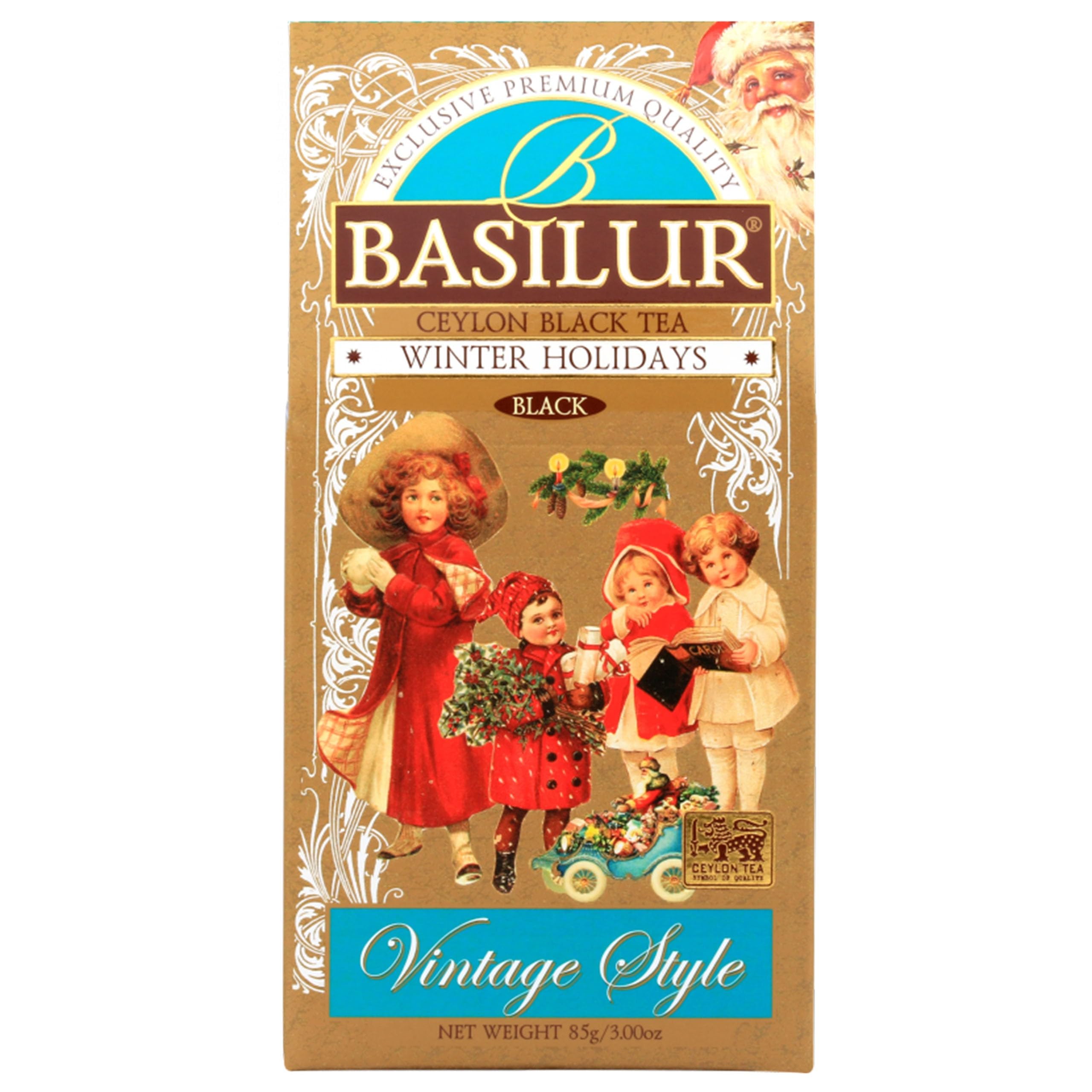 BASILUR Winter Holidays - Czarna liściasta herbata z dodatkiem wiśni, skórki i kwiatów pomarańczy, świąteczna herbata 85 g, 1 paczka