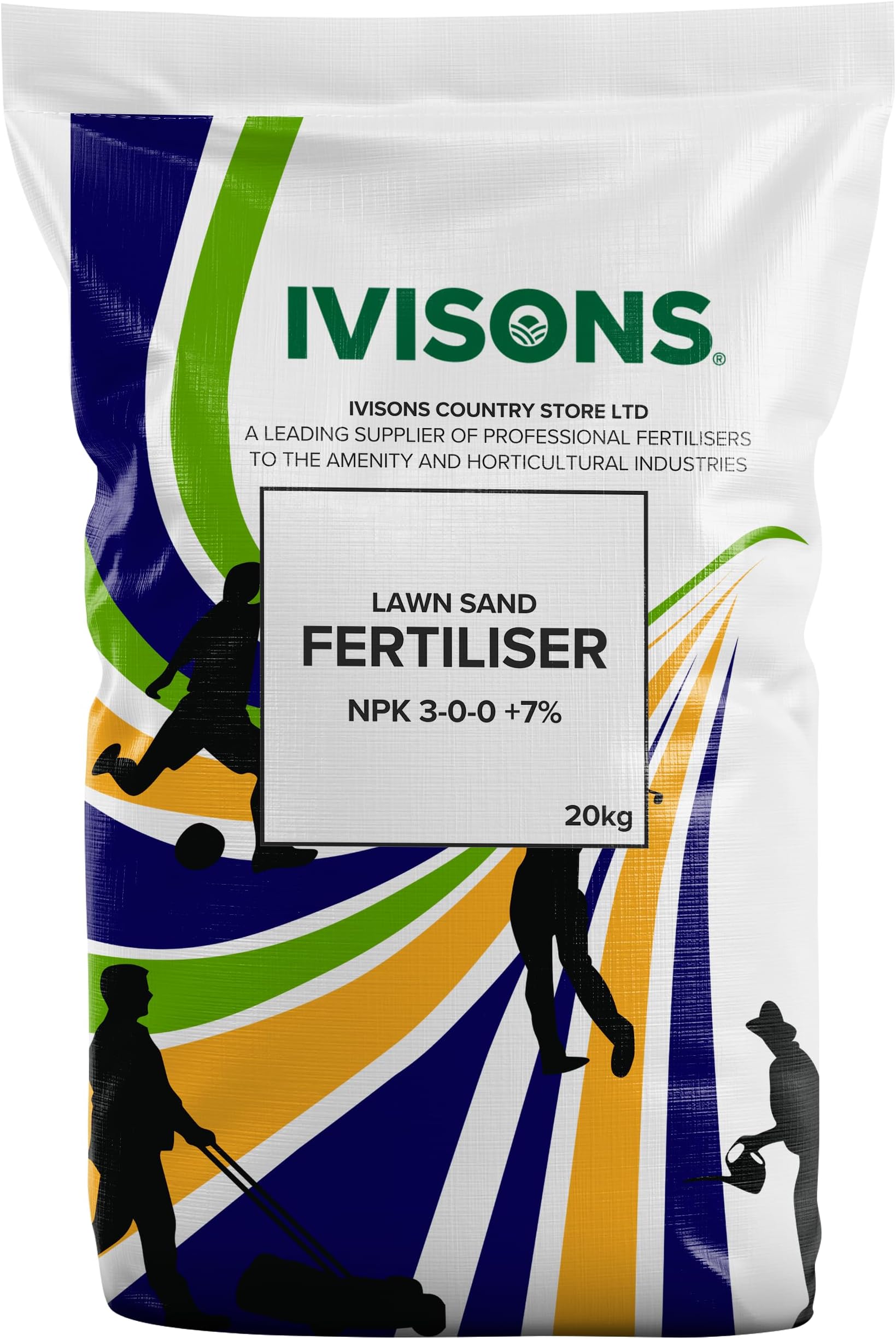 Ivisons 20KG LAWN TURF SAND FERTILISER HIGH IRON 7% MOSS KILLER 166 M2 PER BAG