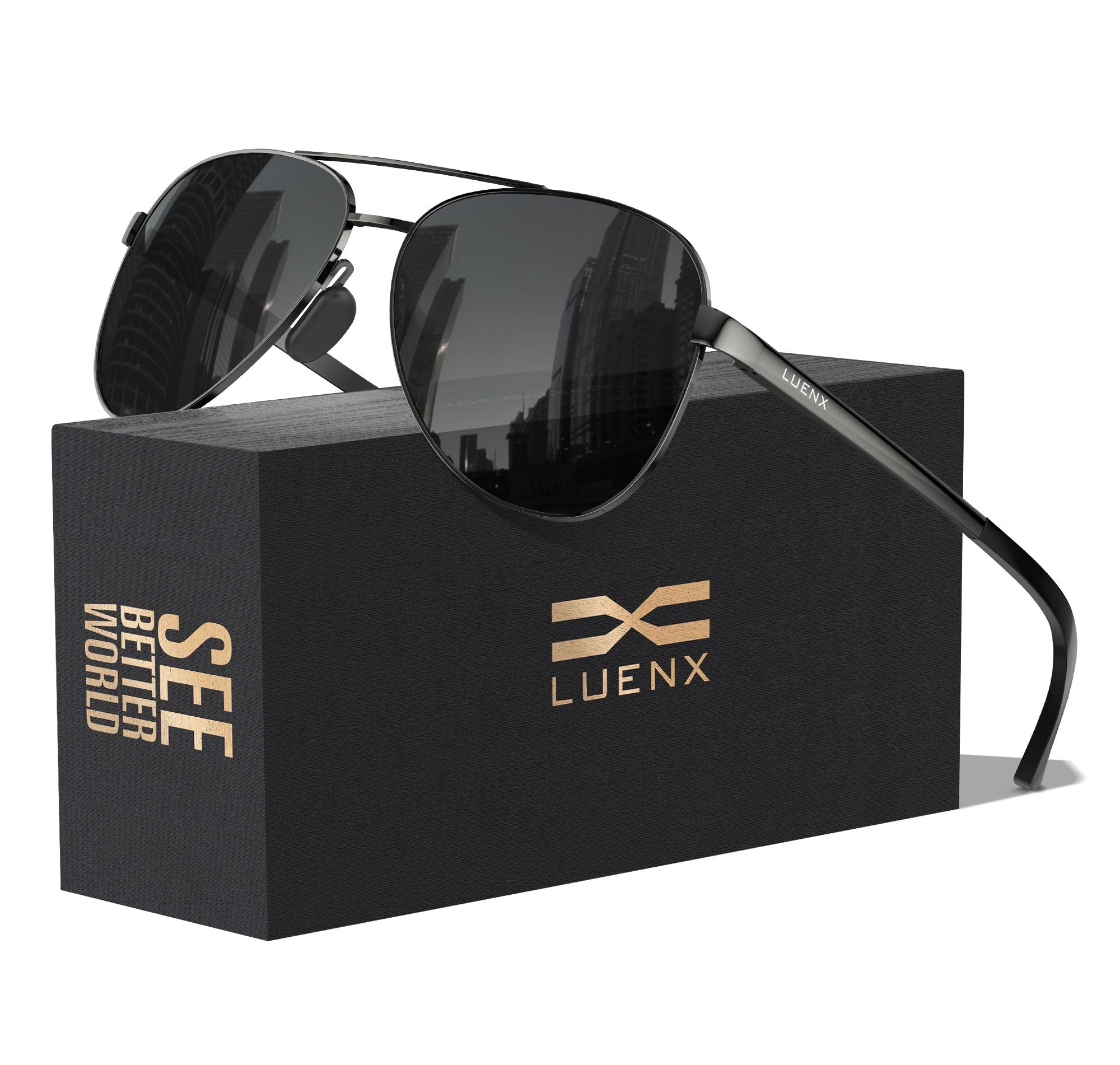 LUENX Aviator Sunglasses for Women Men Polarized Lens with Accessories - UV 400 Protection 60MM