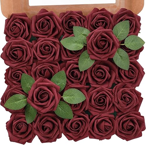 Miniatura 10 de TINGE TIME Rosas amarillas canarias, flores artificiales para decoración, rosas con tallo, 25 flores para ramo de boda, centros de mesa, despedida
