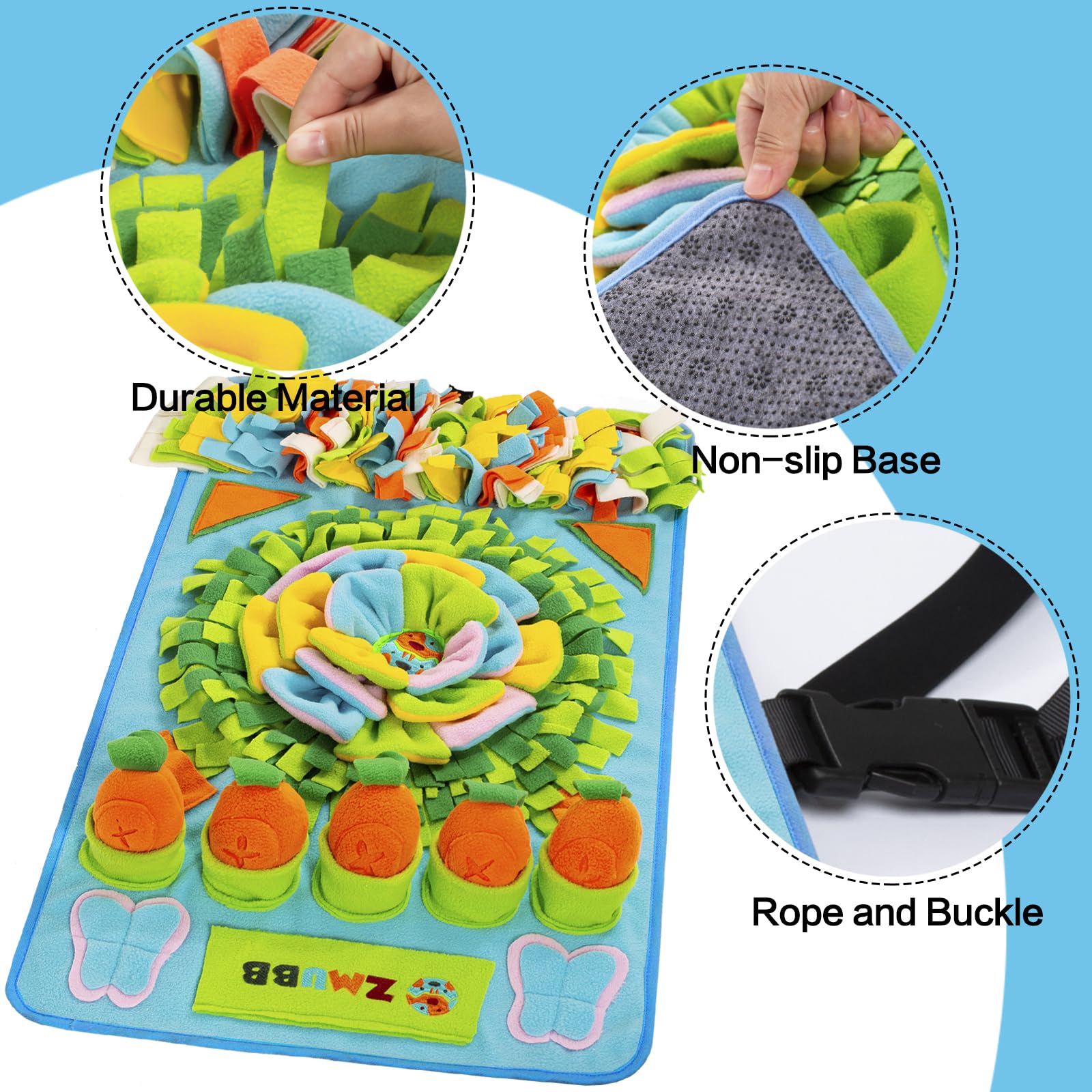Schnüffelmatte für Hunde, Schnüffelmatte, Nasenarbeit, Fütterungsmatte, langsames Füttern, interaktives Hunde-Puzzle-Spielzeug für Training und Stressabbau, fördert natürliche Futtersuche (78,9