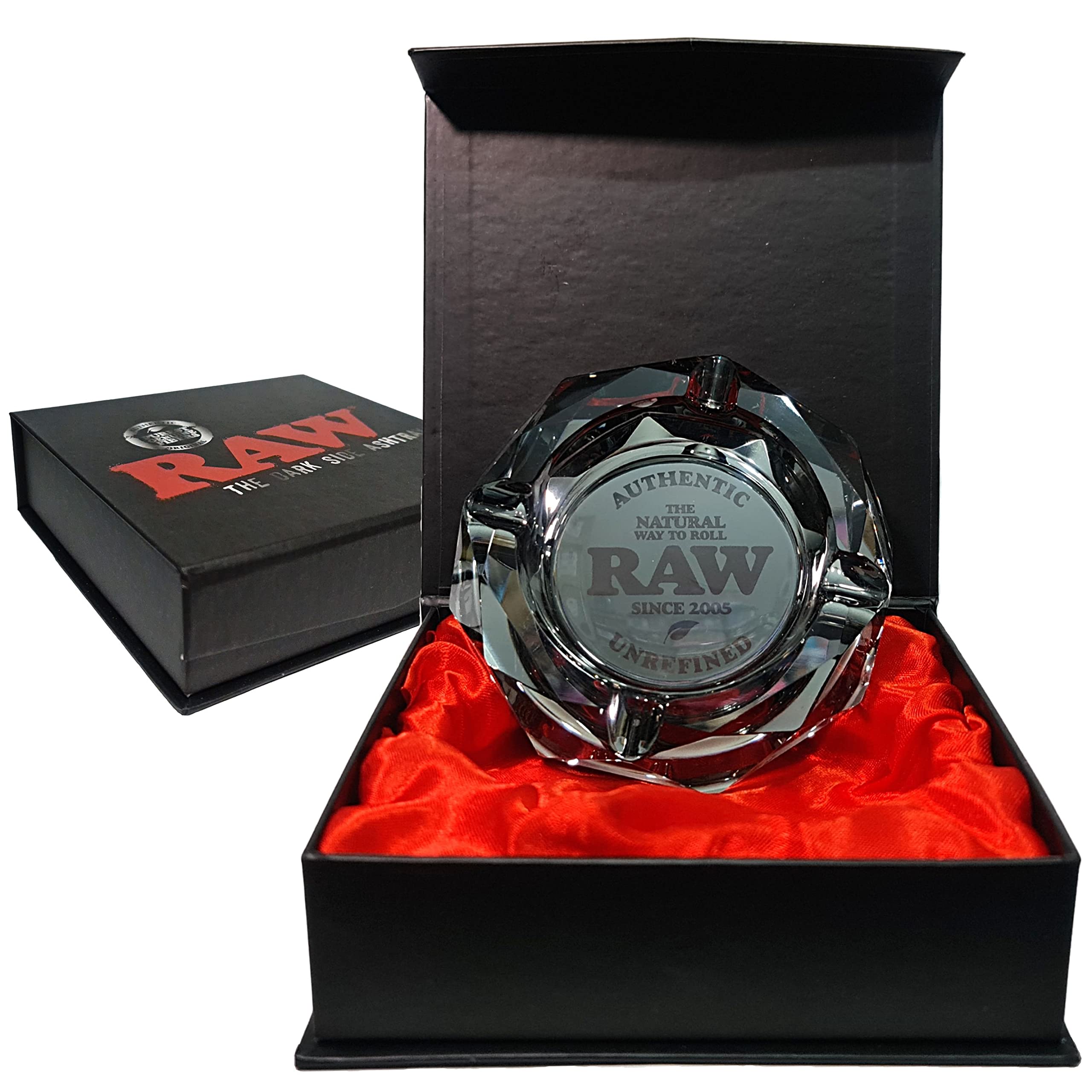 Posacenere in vetro esclusivo RAW a forma di ottagono, posacenere da ufficio moderno con fondo morbido, consegnato in un'elegante confezione regalo (grigio cenere)