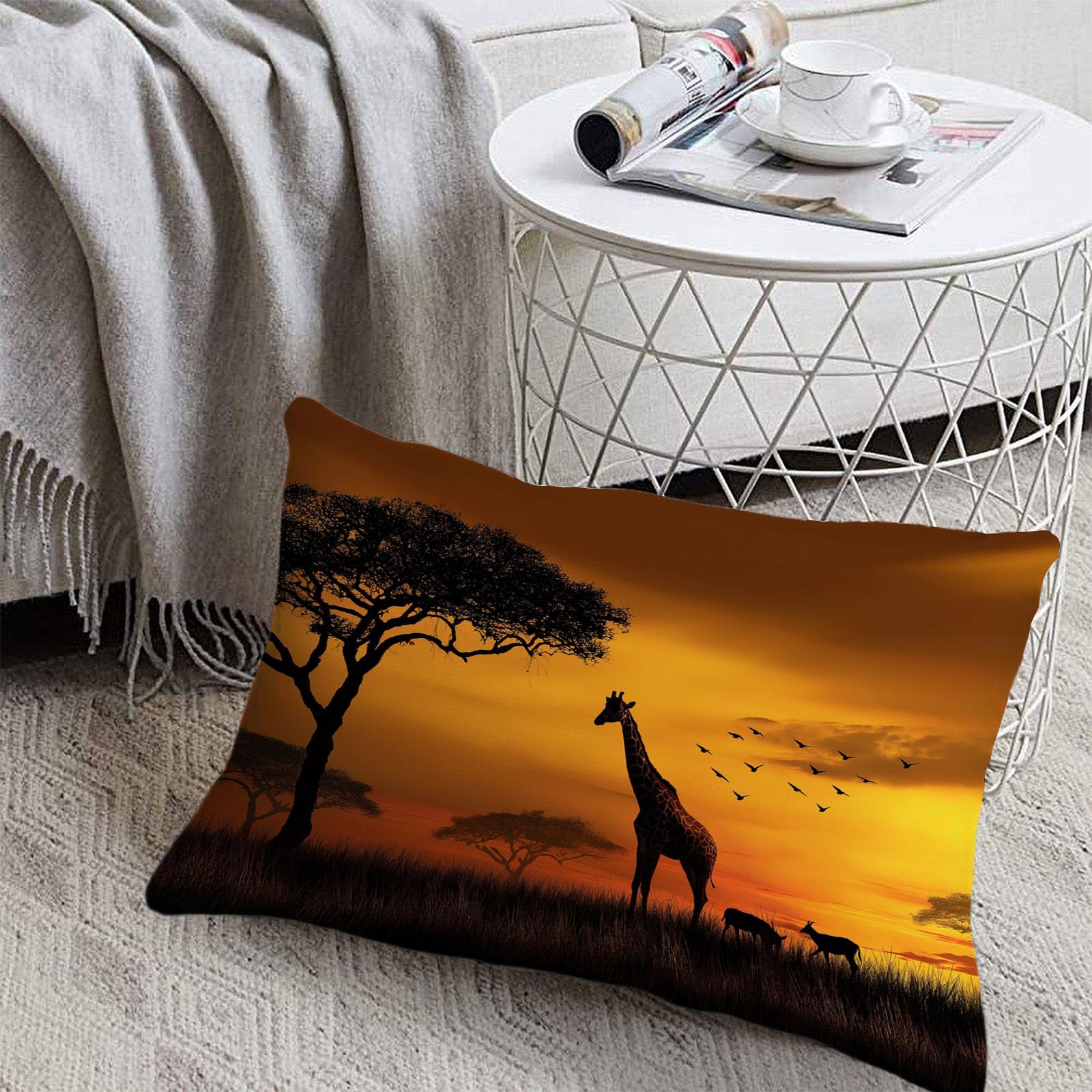 Sábana Bajera Ajustable De Jirafa De Sabana 200X190/200Cm, Juego De Ropa De Cama De Animales Africanos, Naranja Quemado, Sábana Bajera De Set (Sin Sábanas Encimera) Microfibra Suave Lavable