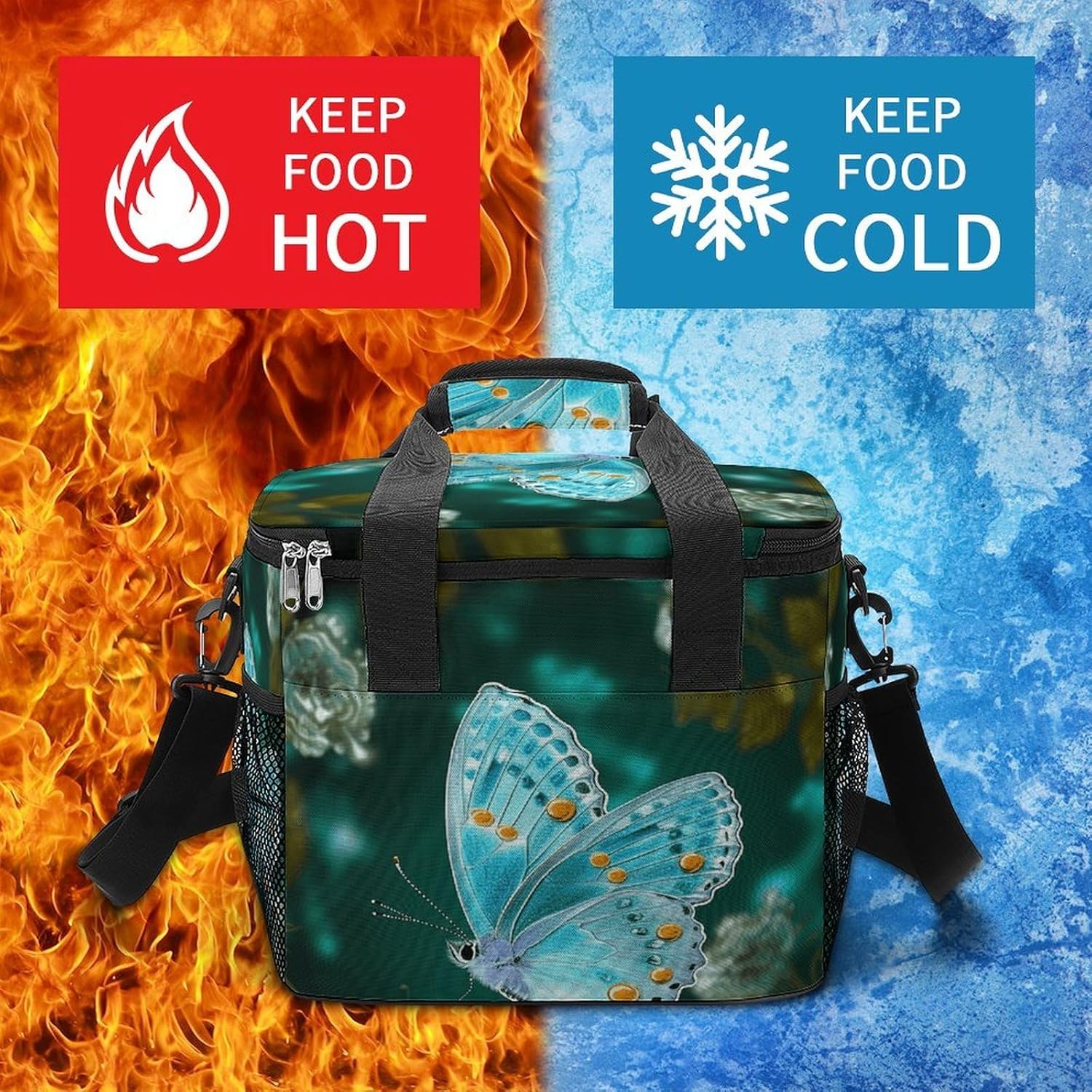 Light Blue Butterfly Cooler Bags Portable Soft Cooler Bag Lightweight Ice Chest Insulated Lunch Bags Camping Cooler Bag Cooler Lunch Tote Coolers for Picnic Travel Beach