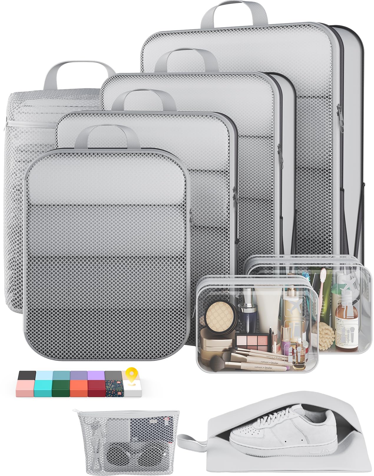 Veken 9/11 Set Compression Packing Cubes for Travel Essentials,Compressible Expandable Large Luggage Suitcase Organizer Bags for Clothing,Durable