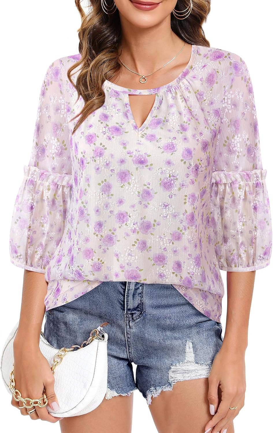 Timeson Women's Business Casual Tops 3/4 Sleeve Chiffon Blouses Office Work Shirts - Image 4