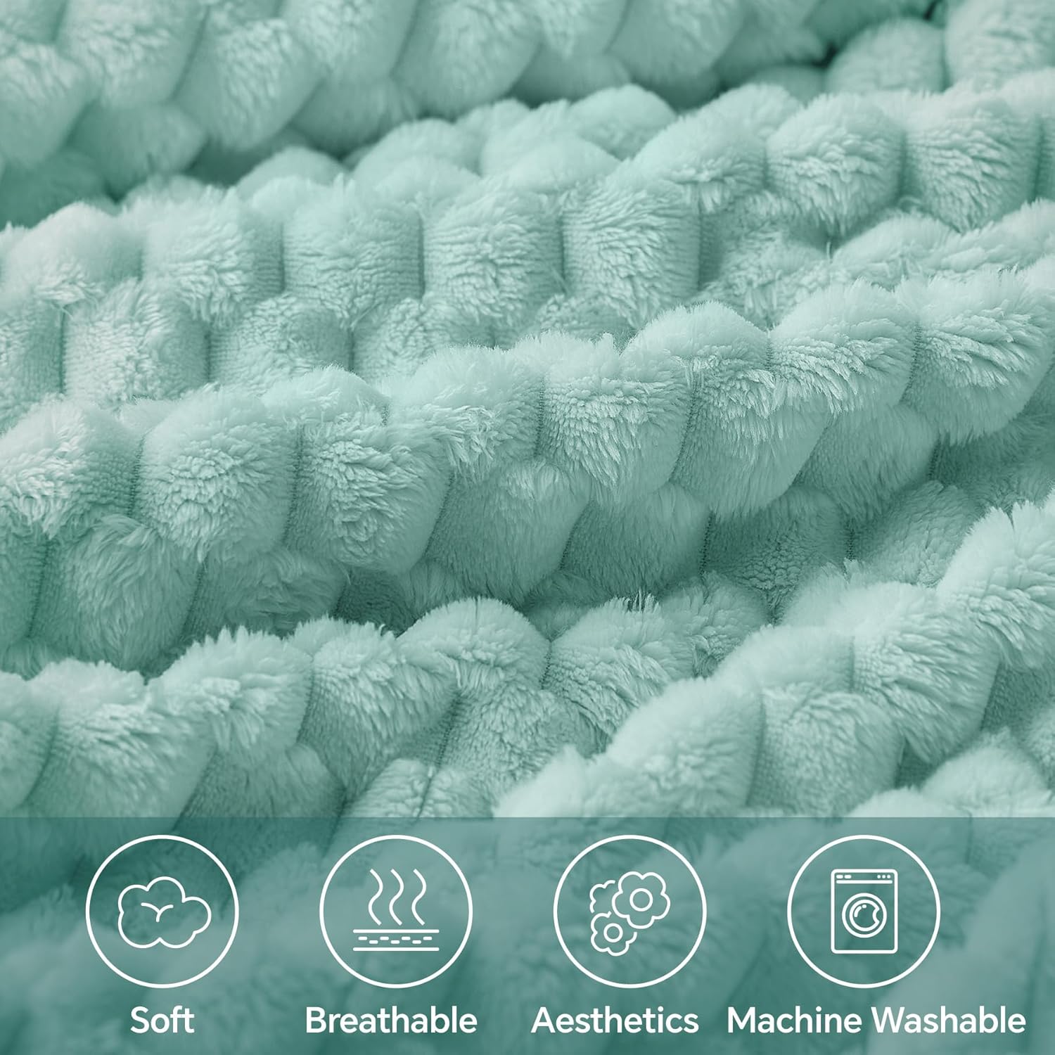 BEDELITE Fleece Throw - Twin Blanket for Bed Couch, 3D Jacquard Decorative Haze Blue, Soft Cozy Warm Plush Fuzzy Blanket for All Seasons, 60x80Inches - Image 3