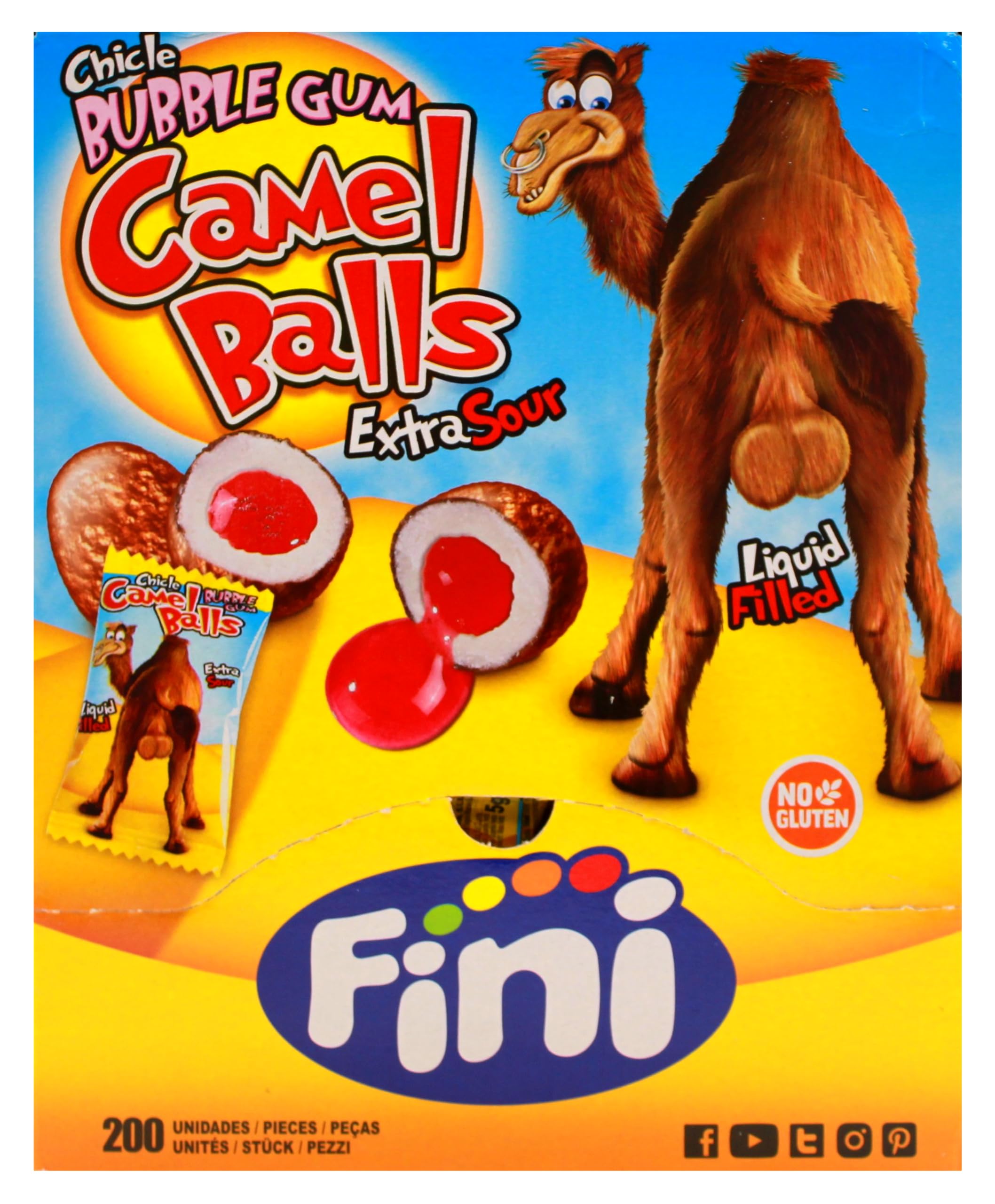 Camel Balls Fini 200 Chicle Bubble Gum Camel Balls Extra Sour, 200 Count, 1.2 kg