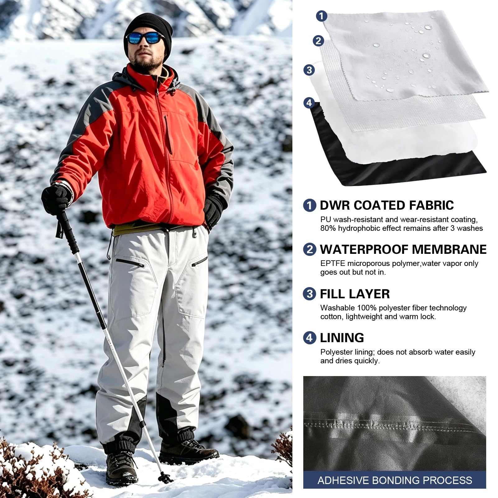 Pantaloni Da Sci Impermeabili, Pantaloni Da Sci A Vita Alta Unisex Uomo