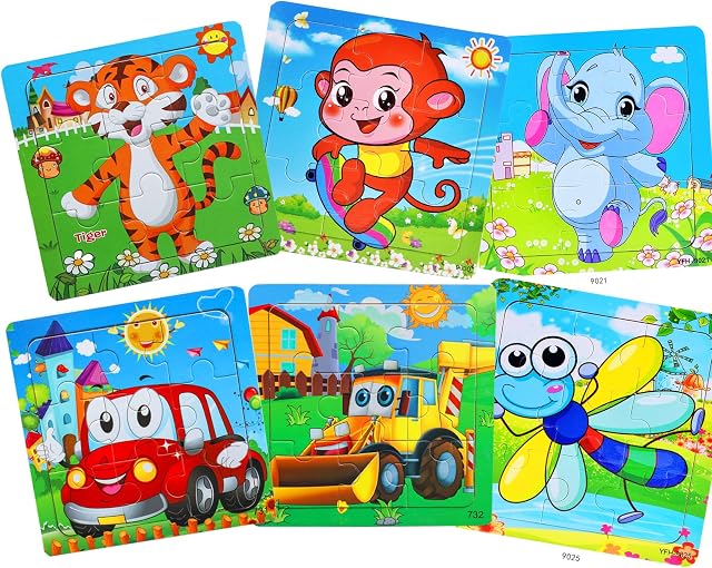 Wooden Jigsaw Puzzles for Kids 1 2 3 4 Year Olds -Animals 9 Piece Kids Puzzles Toys -Toddler Children Learning Educational Puzzles Toys for Set for Kids 1 2 3 4 Year Old(6 Puzzles)