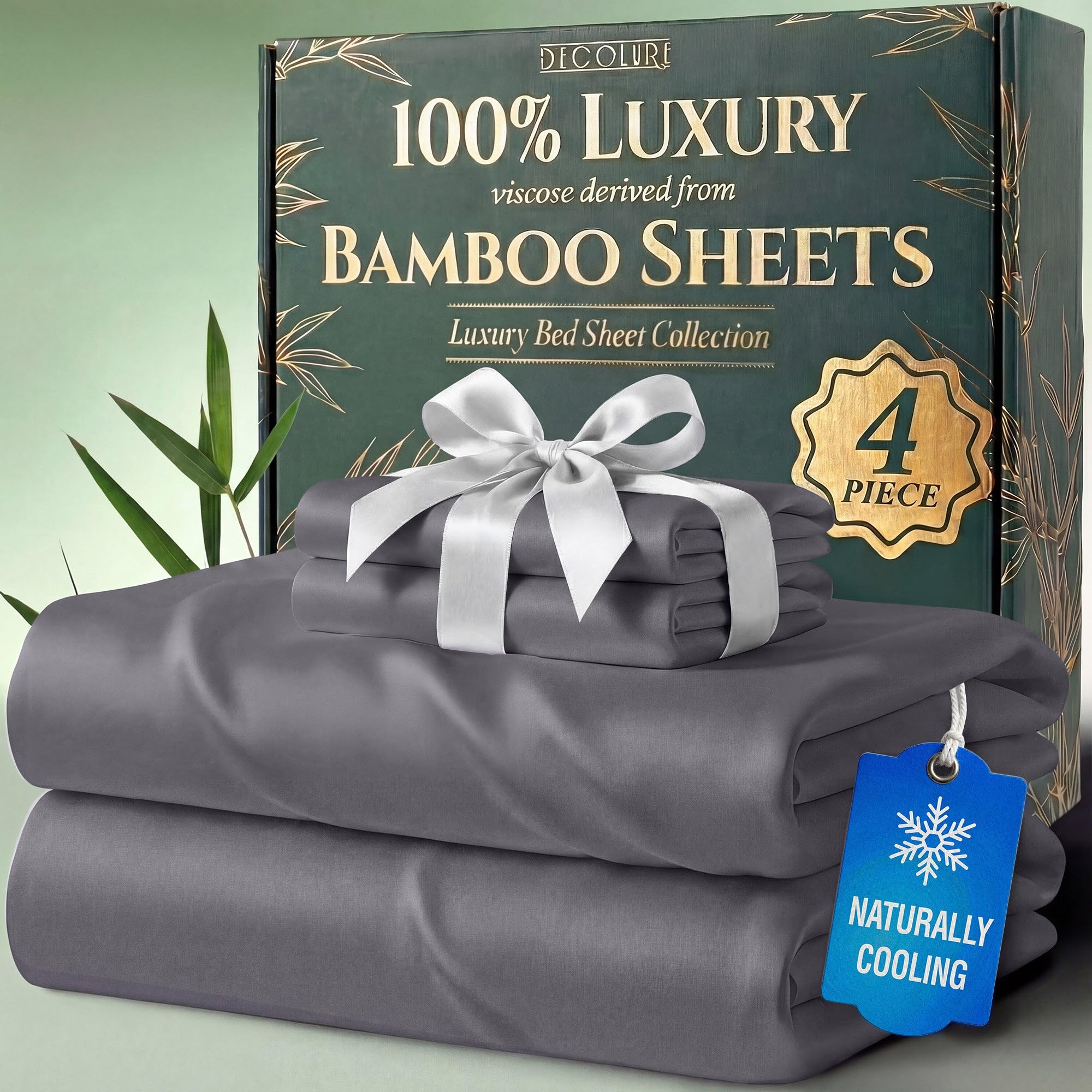 DECOLURE 100% Organic Viscose Derived from Bamboo Sheets Queen Size 6pcs - Ultra Soft & Luxuriously Cooling, 17" Deep Pocket, Double Stitching, Perfect for Hot Sleepers - Queen Bed Sheets (White) — view 38