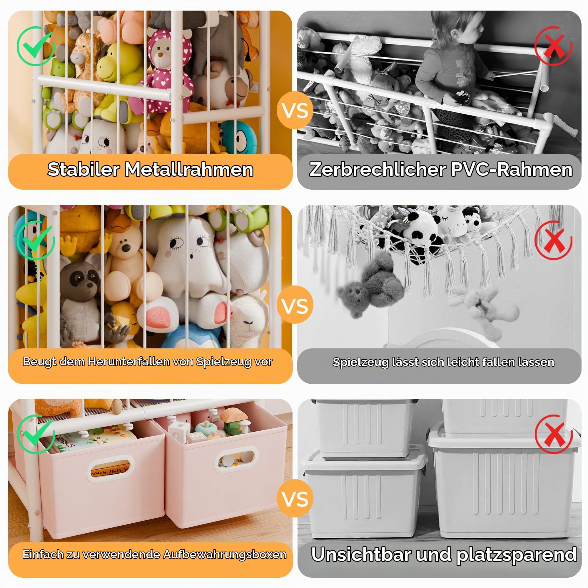 GRANNY SAYS Stofftier-Aufbewahrung mit 2 Spielzeugbehältern, Zoo-Stofftier-Halter, Spielzeug-Organizer mit Gummiband und Haken, platzsparend, vertikal, Kinderspielzeug, Organizer für Schlafzimmer