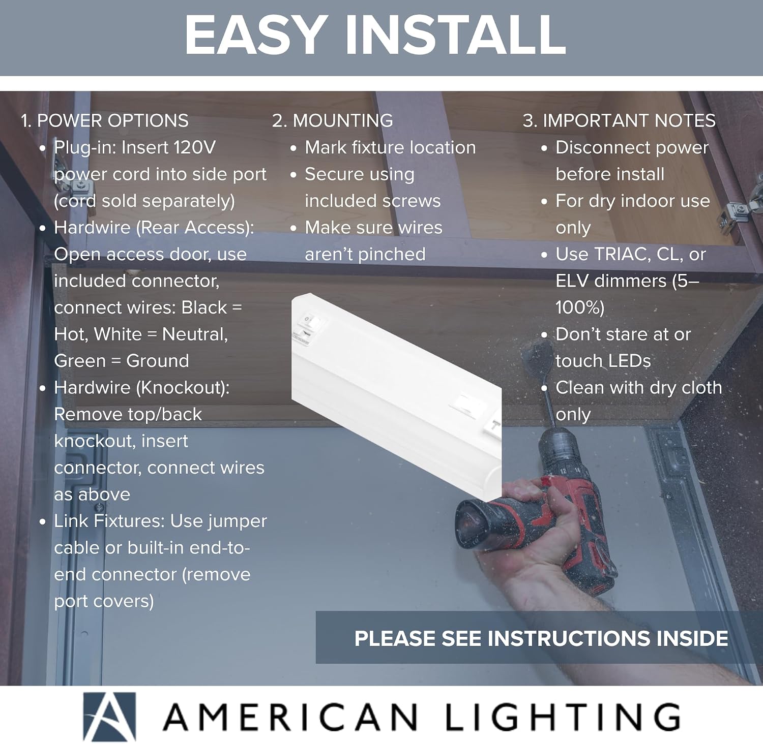 American Lighting LED Courant Plus Undercabinet Light 12 Inch 5CCT 90+ CRI 600 Lumens with USB-A USB-C 20A Receptacle White Finish Title 24 Compliant (2 Pack)