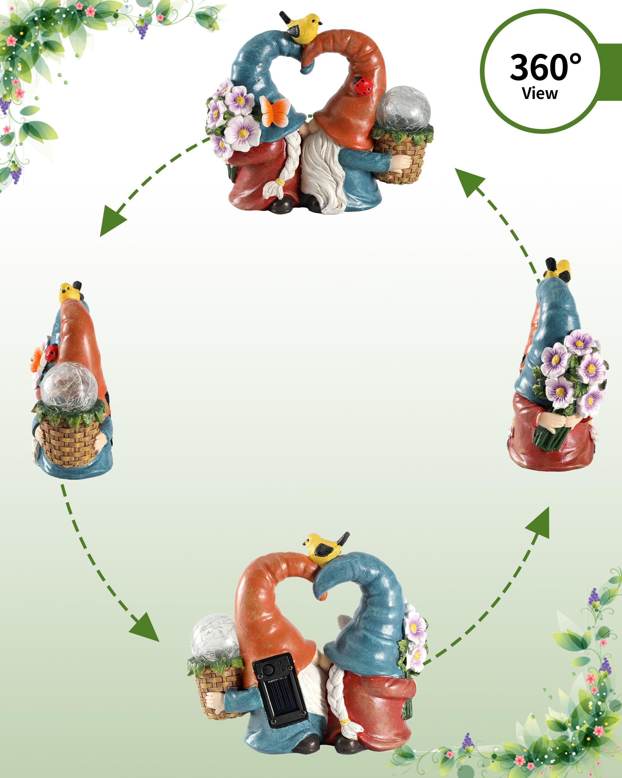 iStatue Decoraciones de gnomos besándose de primavera y verano con energía solar para el hogar y el jardín, adornos decorativos para césped al aire libre y estatuas (gnomos amados)