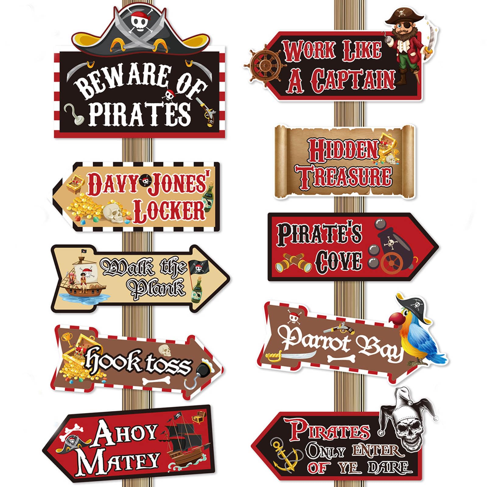 10-Piece Pirate Party Decorations Directional Signs