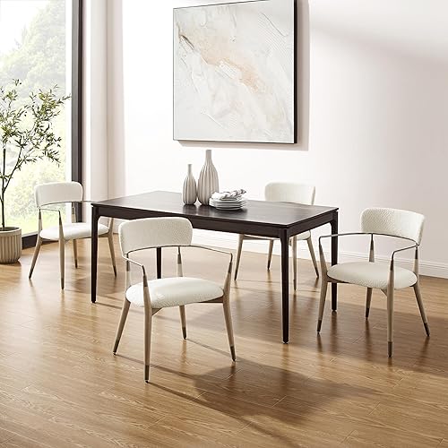 Miniatura 6 de Art Leon Sillas de comedor modernas de mediados de siglo, sillas de comedor tapizadas de tela Boucle con patas de madera, sillón decorativo con