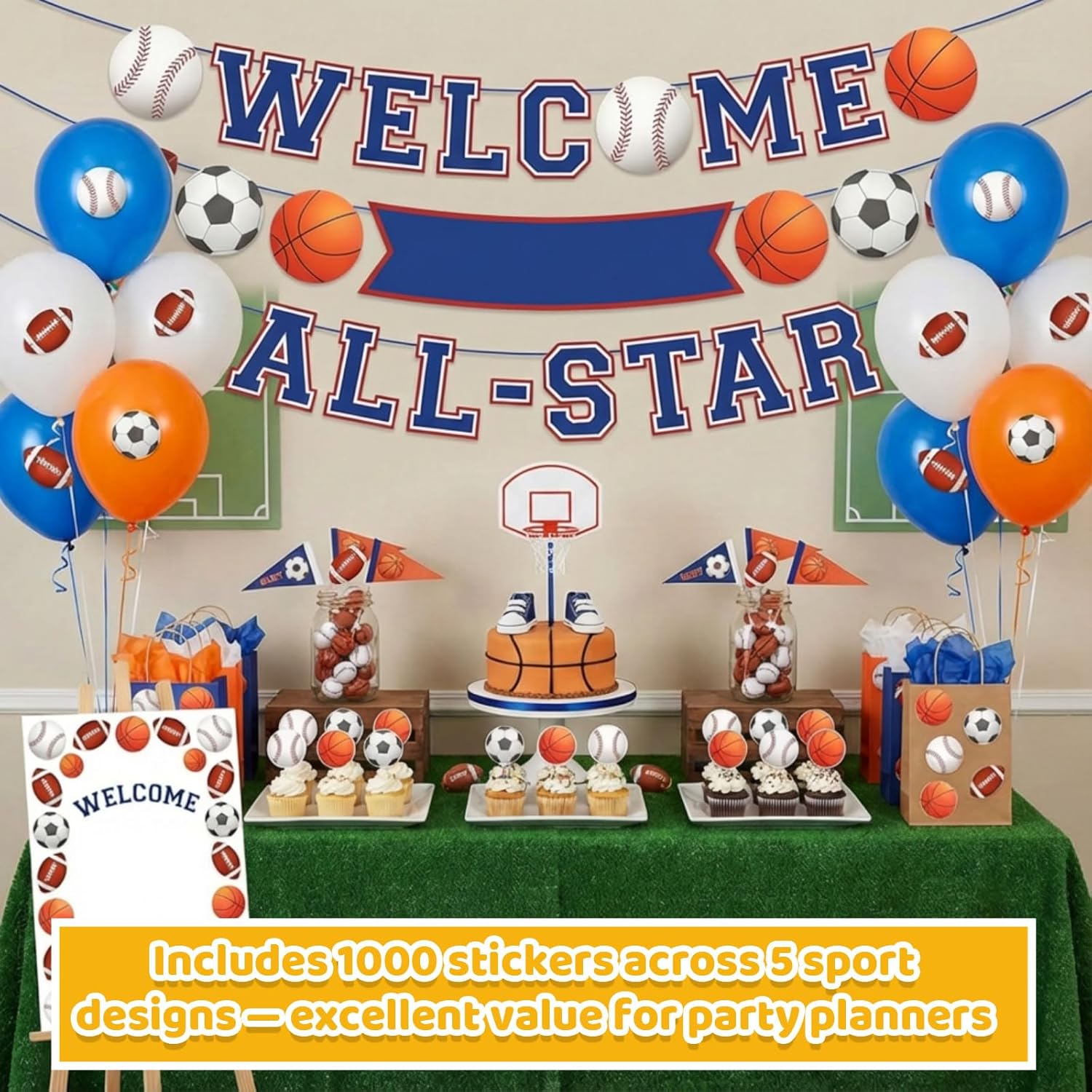 1000 Pcs Foam Sports Stickers Self-Adhesive 100 Days Party Favor Foam Stickers Bulk Including Soccer Basketball Baseball Volleyball Football Sports Party Favors for Arts Crafts Decor Supply