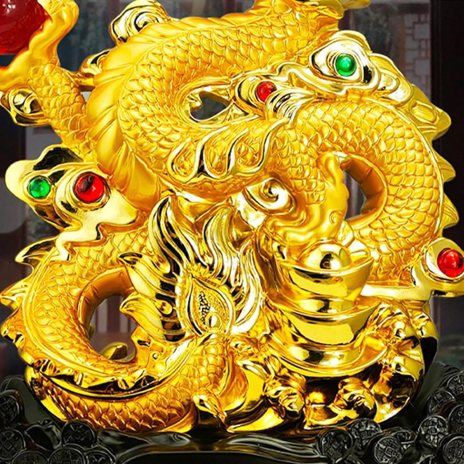 Estatuas, Estatua de dragón 17,7" Alto, Figura del zodíaco Chino Feng Shui(B)