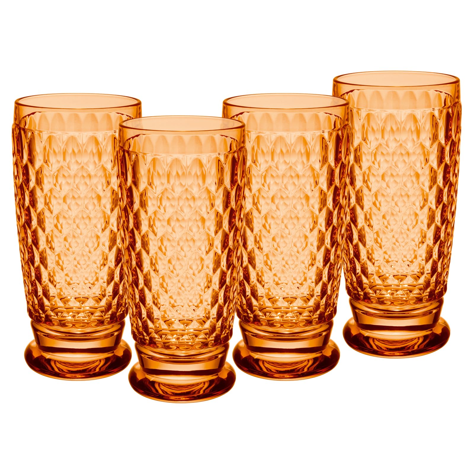 Villeroy & Boch Boston Lot de 4 verres à long drink en cristal avec motif à facettes, 400 ml, pour cocktails, passent au lave-vaisselle, orange