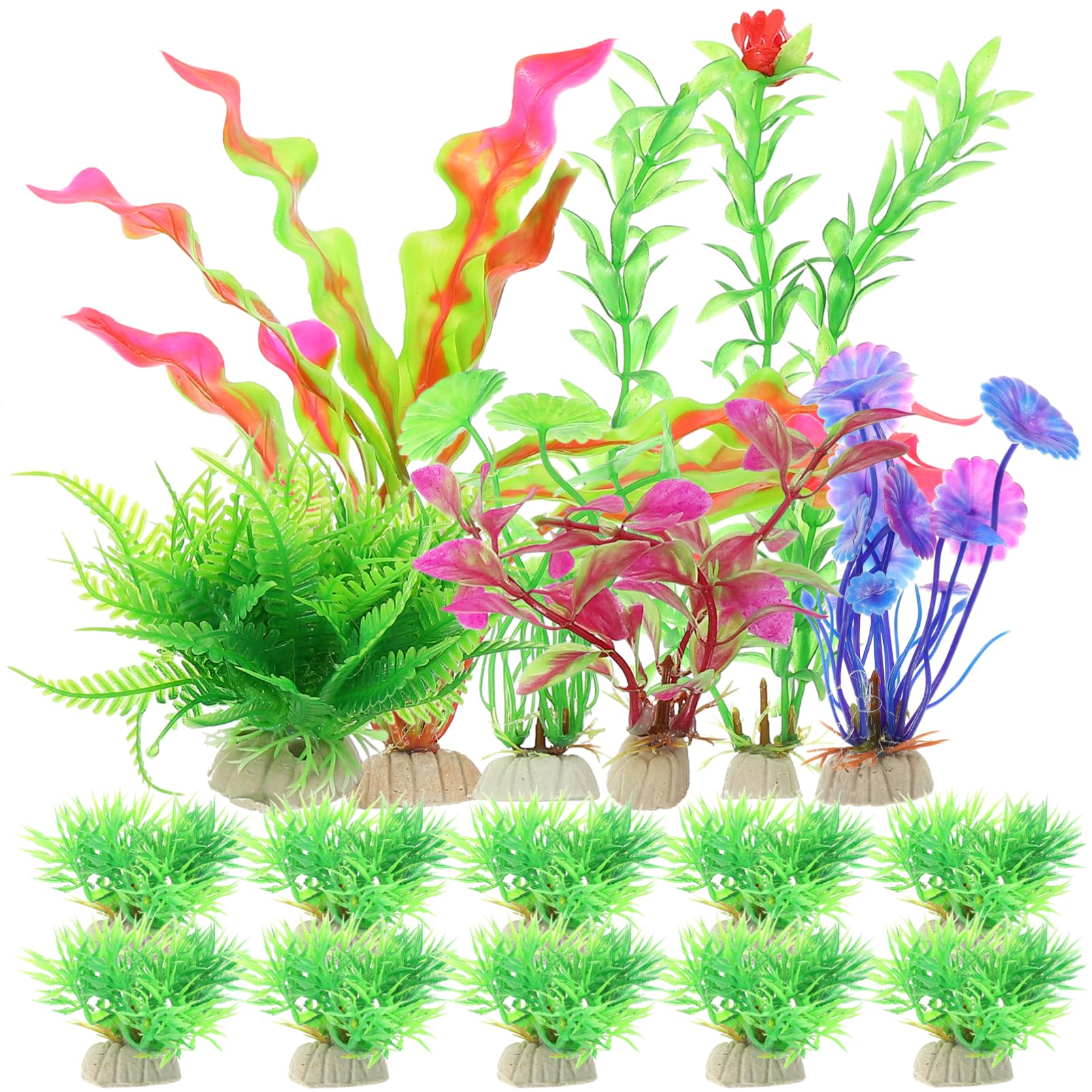 Sosoport 3 Ensembles Aménagement Paysager D'aquarium Réservoirs Bocal À Poisson Étang Décoration Terrarium Décoration Aquarium Plantes D'aquarium Décors D'aquarium Plastique 16 Pièces * 3