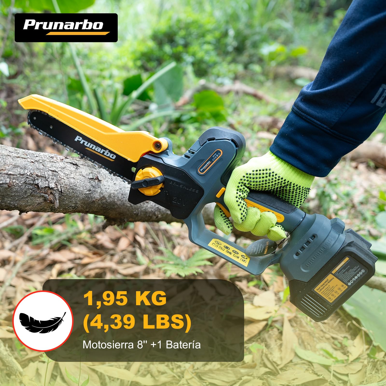 Sierra de Pértiga 2 en 1 con Mini Motosierra de 8 Pulgadas | Motor Sin Escobillas, Engrase Automático, Cabezal Ajustable 180°, Alcance Hasta 2,5 m Con Dos Baterías De 4,0 Ah
